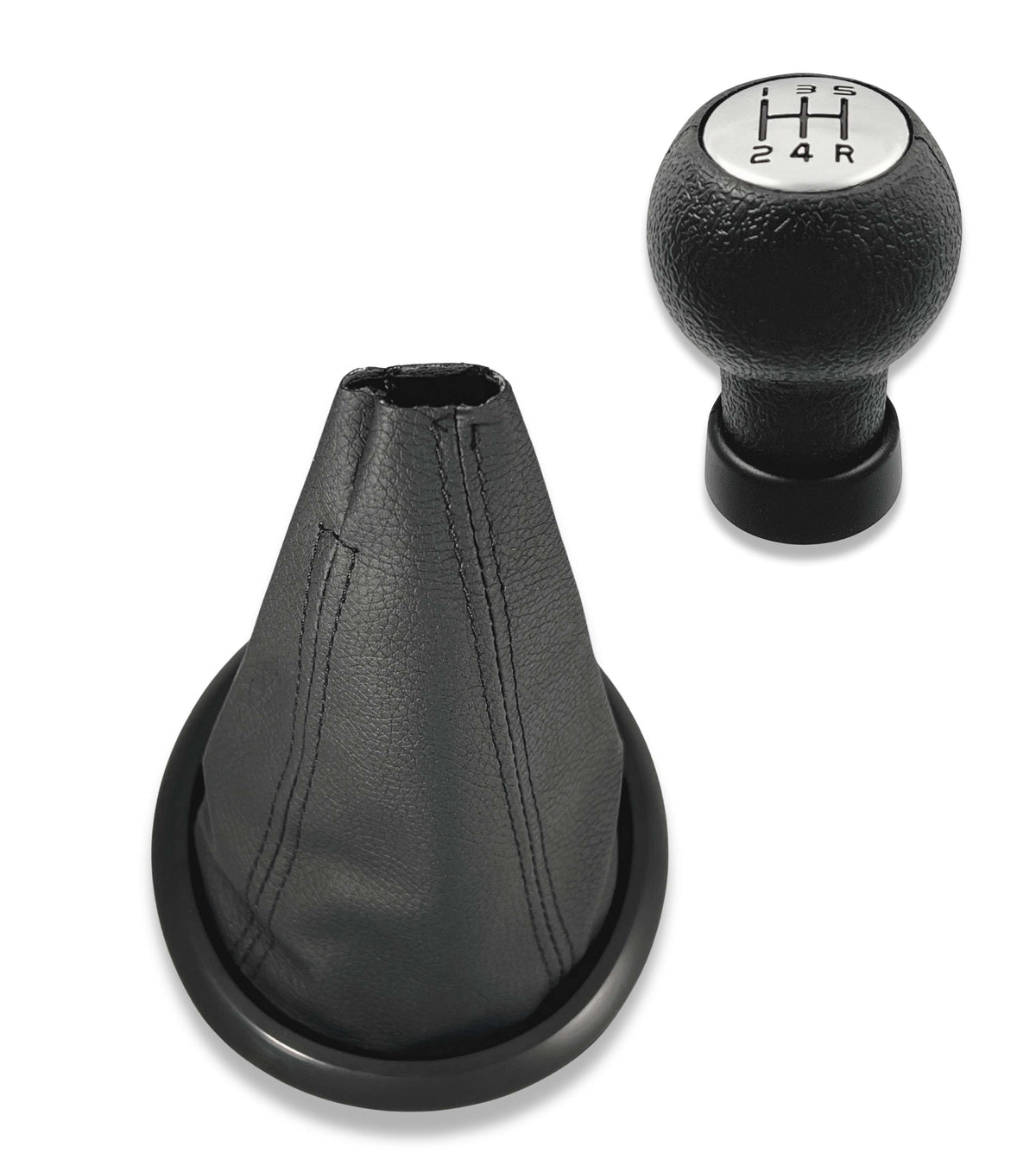 Kit Pomello 5 Marce Cuffia con Cuciture Nere Compatibile con Suzuki Swift 2005-2010, Suzuki SX4 2007-2013, Suzuki ALTO 2009-2014, Leva Cambio Forma D