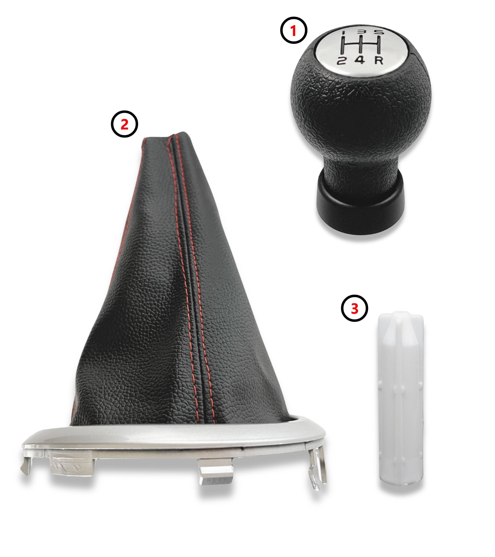 Kit Pomello 5 Marce Cuffia Cuciture Rosse Ghiera Adattatore Compatibile con Suzuki Swift 2005-2010, SX4 2007-2013, Alto 2009-2014, Leva Cambio Forma T