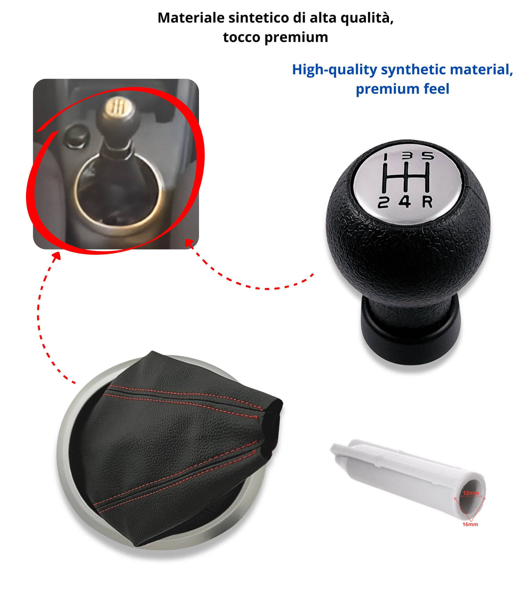 Kit Pomello 5 Marce Cuffia Cuciture Rosse Ghiera Adattatore Compatibile con Suzuki Swift 2005-2010, SX4 2007-2013, Alto 2009-2014, Leva Cambio Forma T