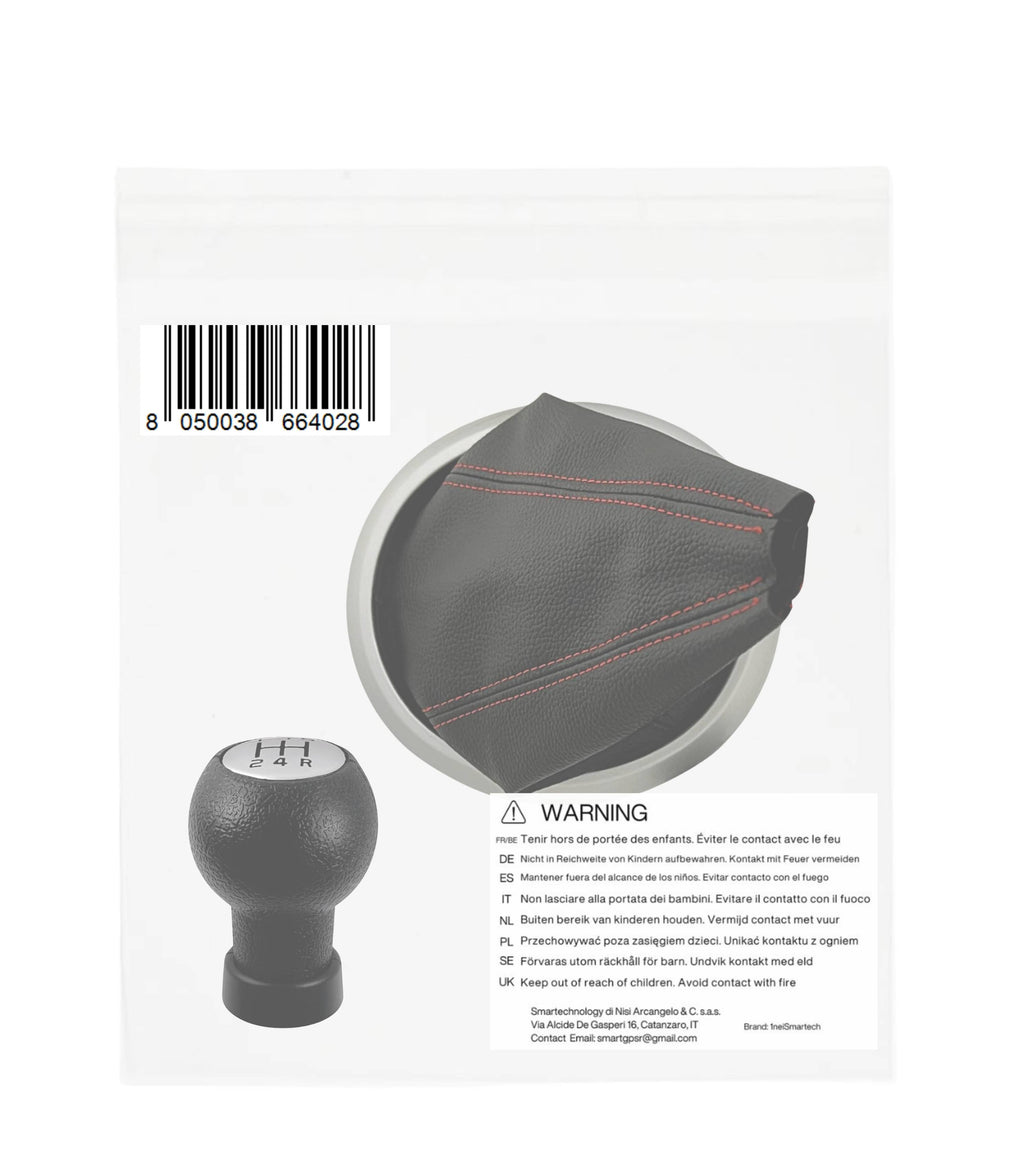 Kit Pomello 5 Marce Cuffia Cuciture Rosse Ghiera Adattatore Compatibile con Suzuki Swift 2005-2010, SX4 2007-2013, Alto 2009-2014, Leva Cambio Forma T