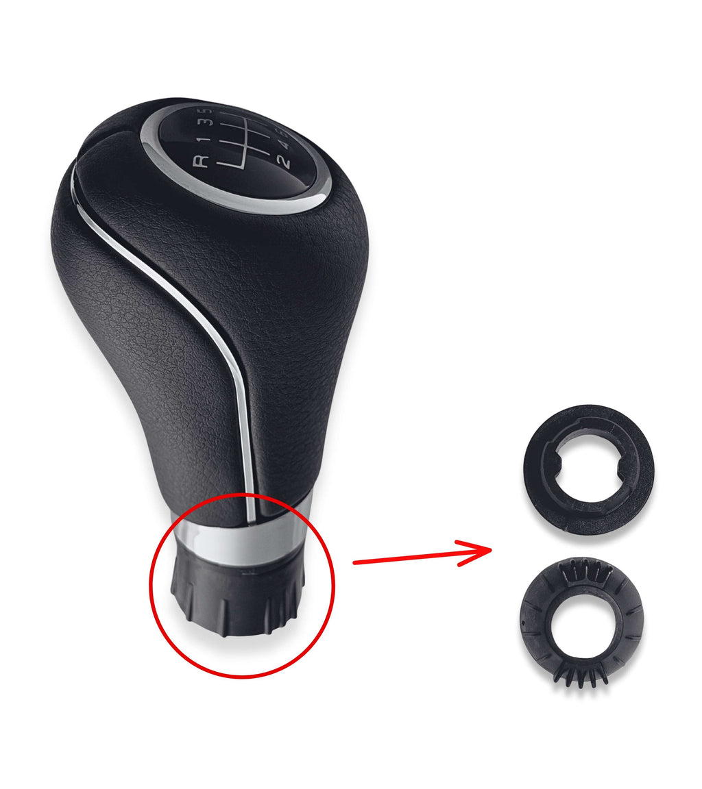 Pomello Leva Cambio 6 Marce Nero Compatibile con Mercedes Classe A, B, E Foro 8 mm, Retromarcia in Alto a Sinistra, Kit con Anelli di Fissaggio