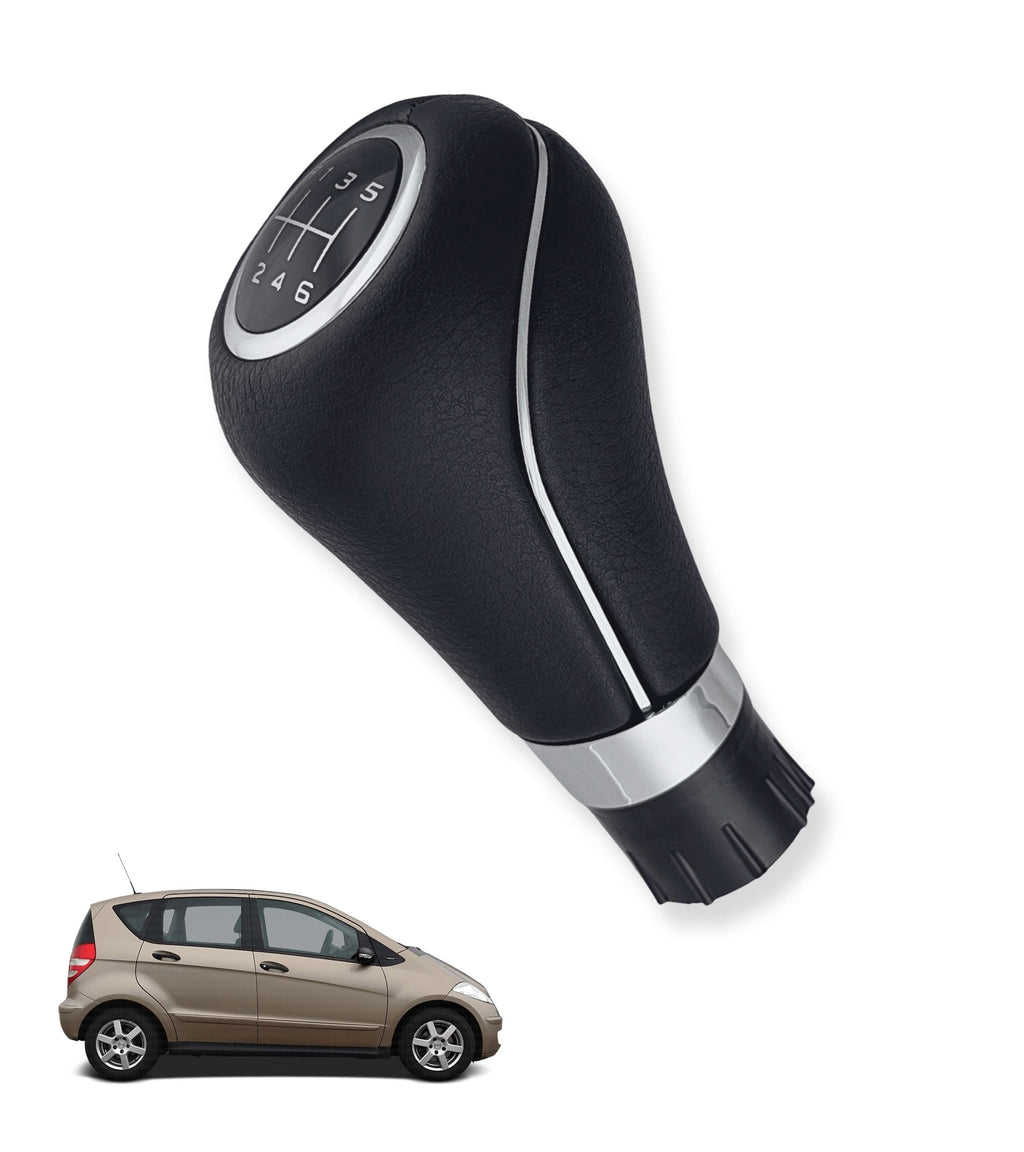 Pomello Leva Cambio 6 Marce Nero Compatibile con Mercedes Classe A, B, E Foro 8 mm, Retromarcia in Alto a Sinistra, Kit con Anelli di Fissaggio