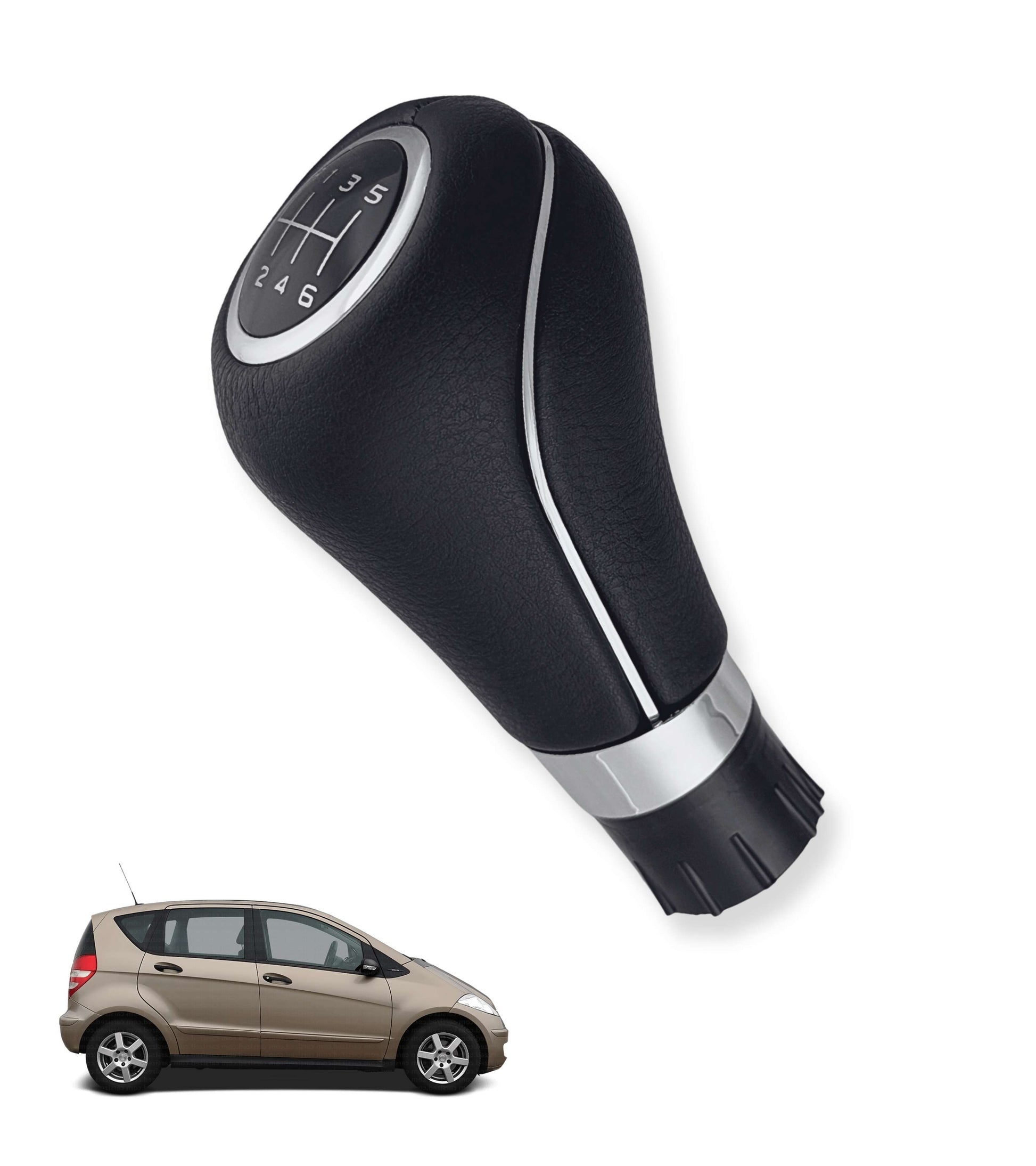 Pomello Leva Cambio 6 Marce Nero Compatibile con Mercedes Classe A, B, E Foro 8 mm, Retromarcia in Alto a Sinistra, Kit con Anelli di Fissaggio