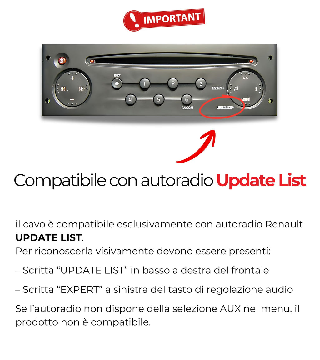 Cavo AUX Jack Femmina con Adattatore Connettore Maschio e Kit Estrazione, Compatibile con Renault Clio Megane Scenic Twingo, per Radio Update List
