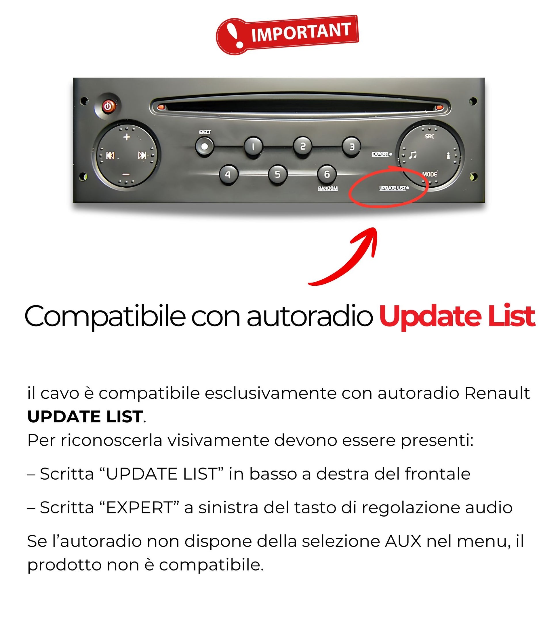 Cavo AUX Jack Femmina con Adattatore Connettore Maschio e Kit Estrazione, Compatibile con Renault Clio Megane Scenic Twingo, per Radio Update List