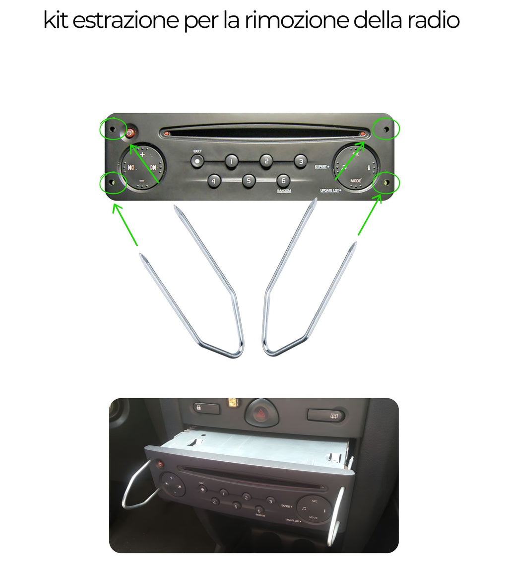 Cavo AUX Jack Femmina con Adattatore Connettore Maschio e Kit Estrazione, Compatibile con Renault Clio Megane Scenic Twingo, per Radio Update List