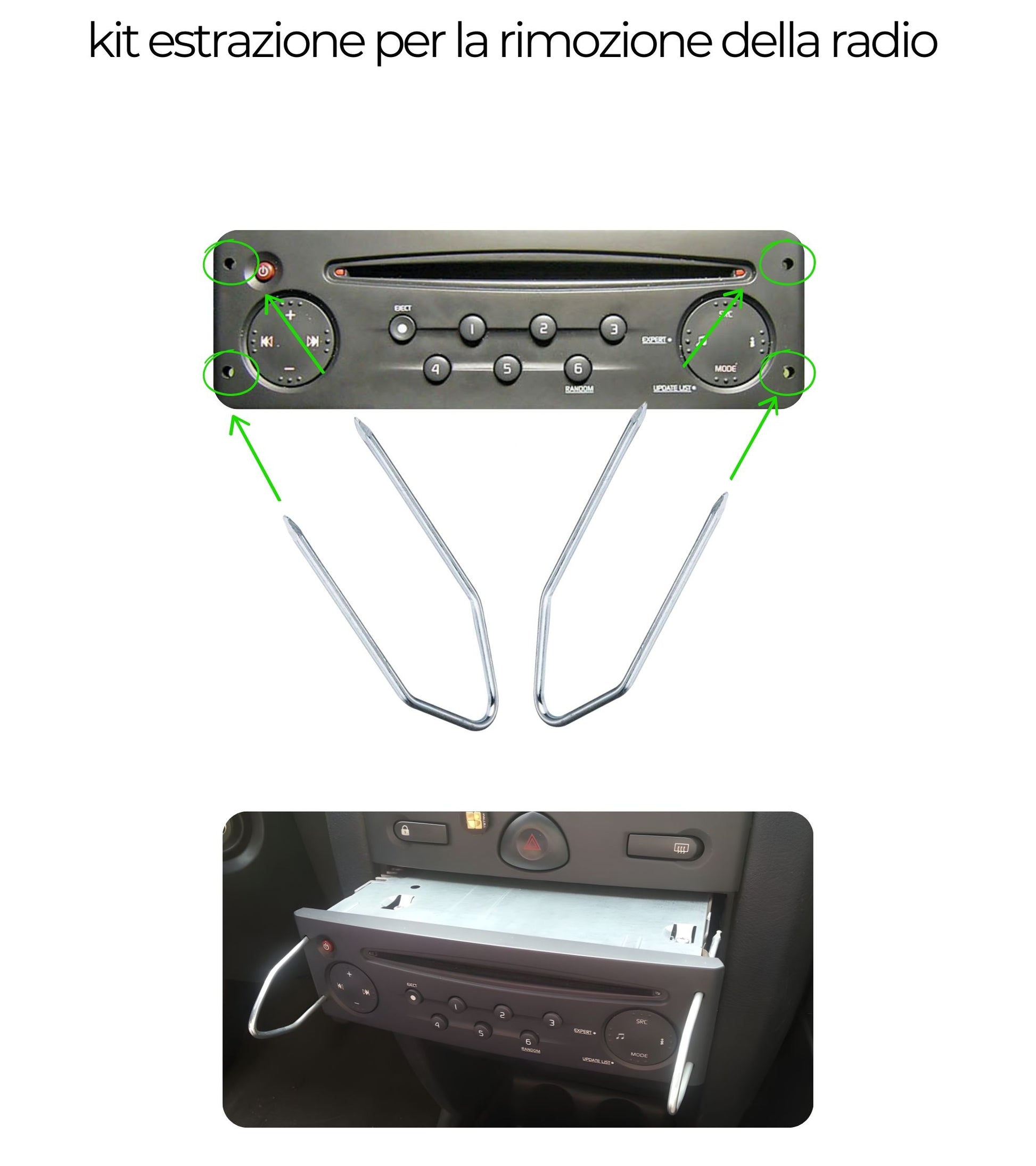 Cavo AUX Jack Femmina con Adattatore Connettore Maschio e Kit Estrazione, Compatibile con Renault Clio Megane Scenic Twingo, per Radio Update List