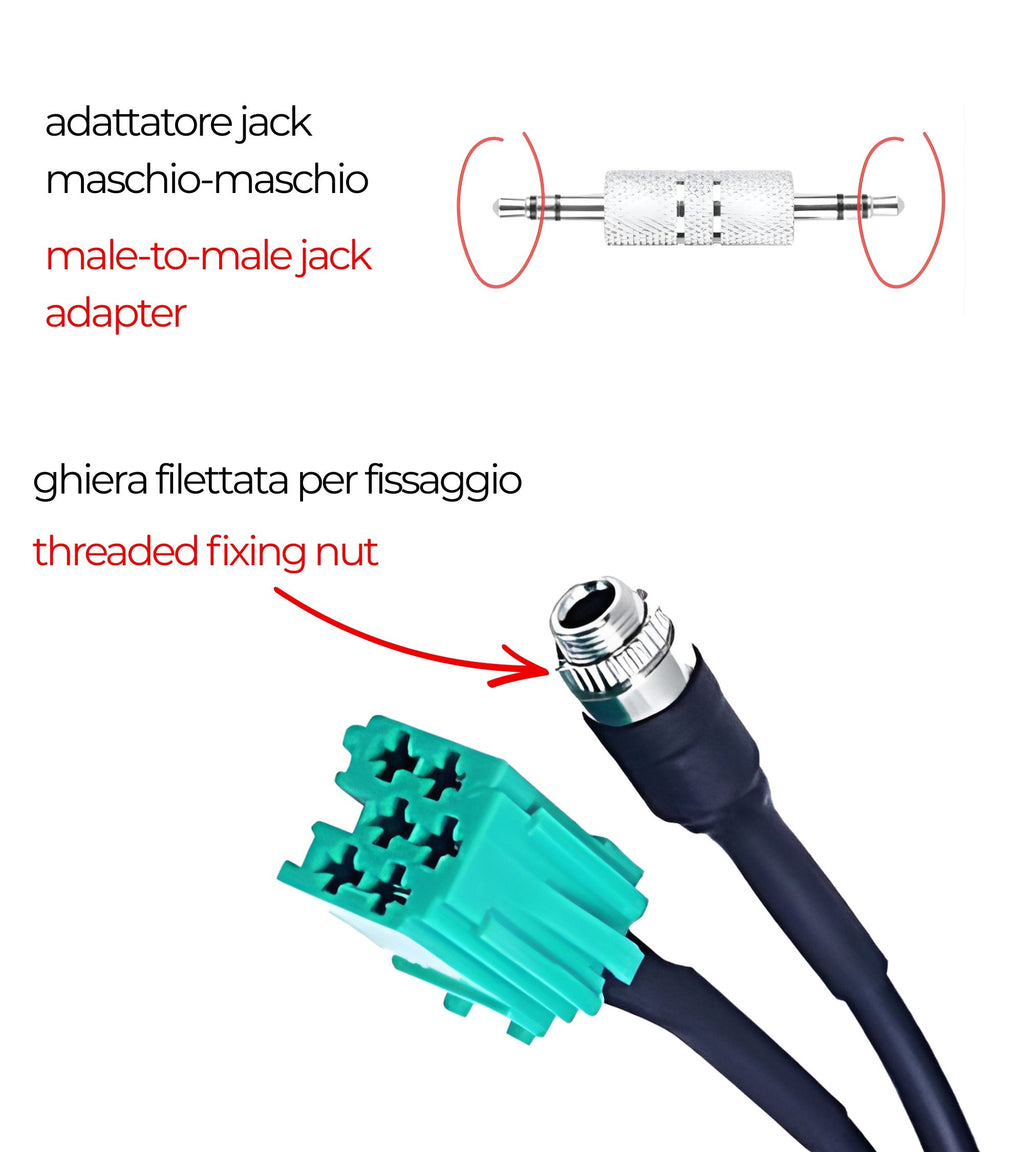 Cavo AUX Jack Femmina con Adattatore Connettore Maschio e Kit Estrazione, Compatibile con Renault Clio Megane Scenic Twingo, per Radio Update List