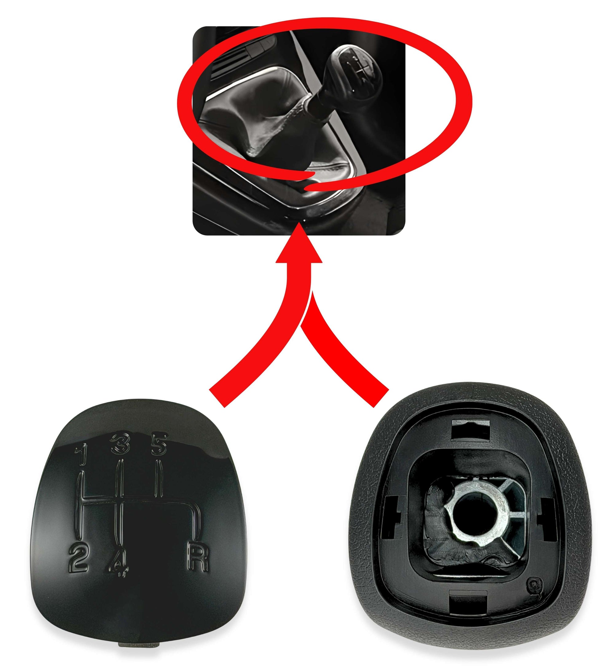 Pomello per Leva Asta del Cambio 5 Marce Compatibile con Lancia Ypsilon (312) 2011–2015, Colore Nero con Lente Lucida Nera, Retromarcia a Destra