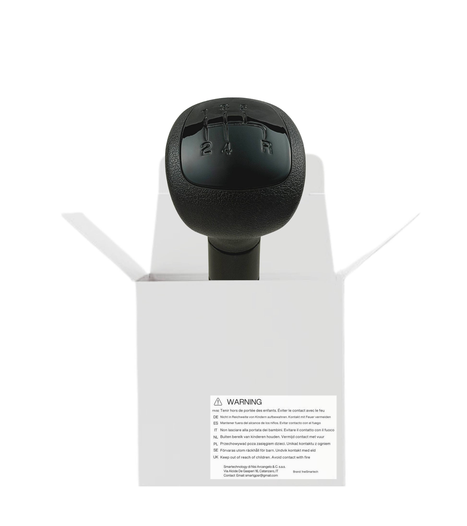 Pomello per Leva Asta del Cambio 5 Marce Compatibile con Lancia Ypsilon (312) 2011–2015, Colore Nero con Lente Lucida Nera, Retromarcia a Destra