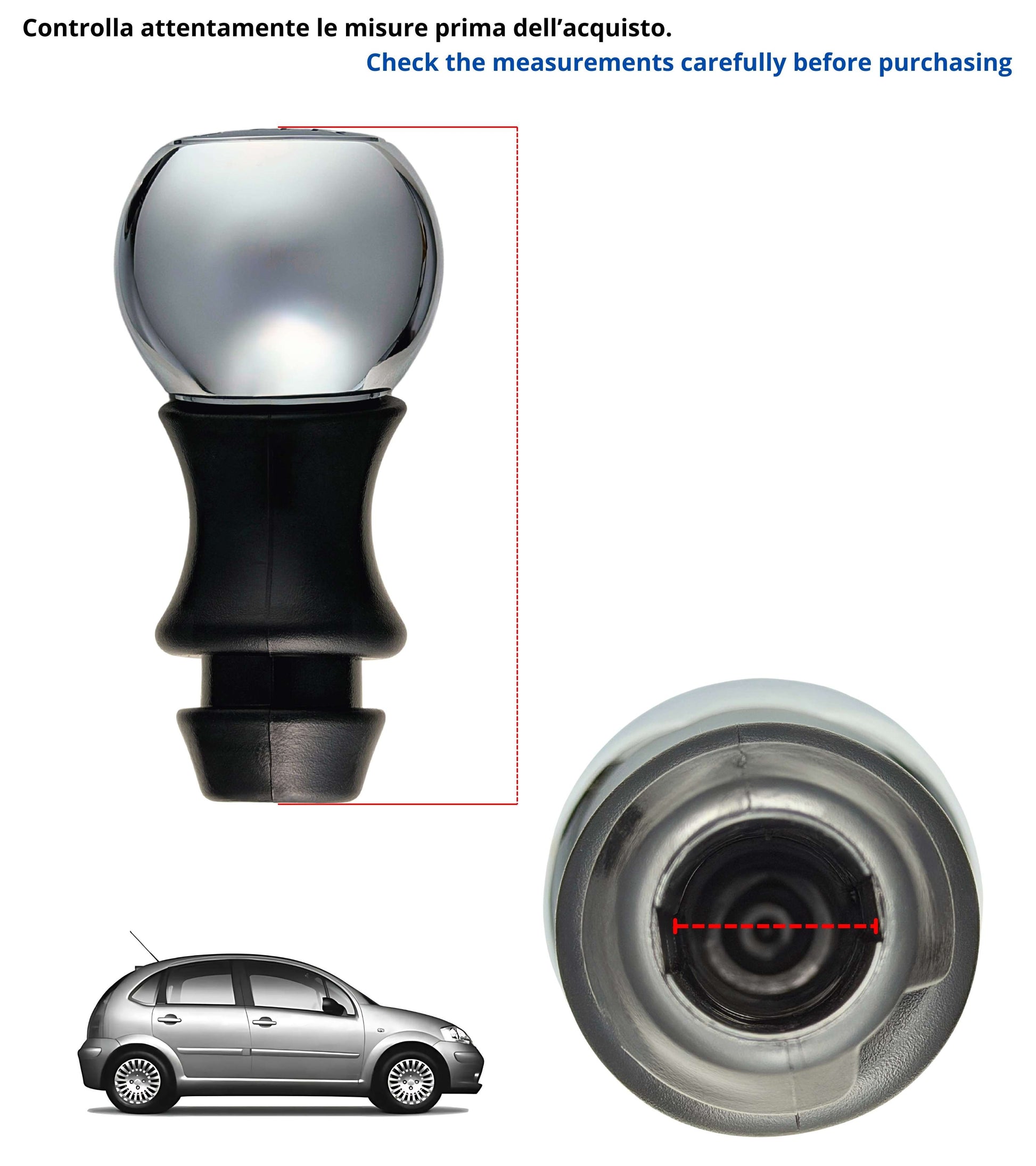 Kit Pomello Cambio 5 Marce, Cuffia Compatibile con Citroen C3 2003-2009, C2 2003-2010 con Cornice Nera, Ghiera di Ritenzione e Adattatore Leva Cambio