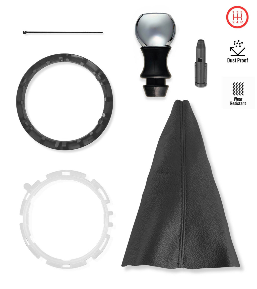 Kit Pomello Cambio 5 Marce, Cuffia Compatibile con Citroen C3 2003-2009, C2 2003-2010 con Cornice Nera, Ghiera di Ritenzione e Adattatore Leva Cambio