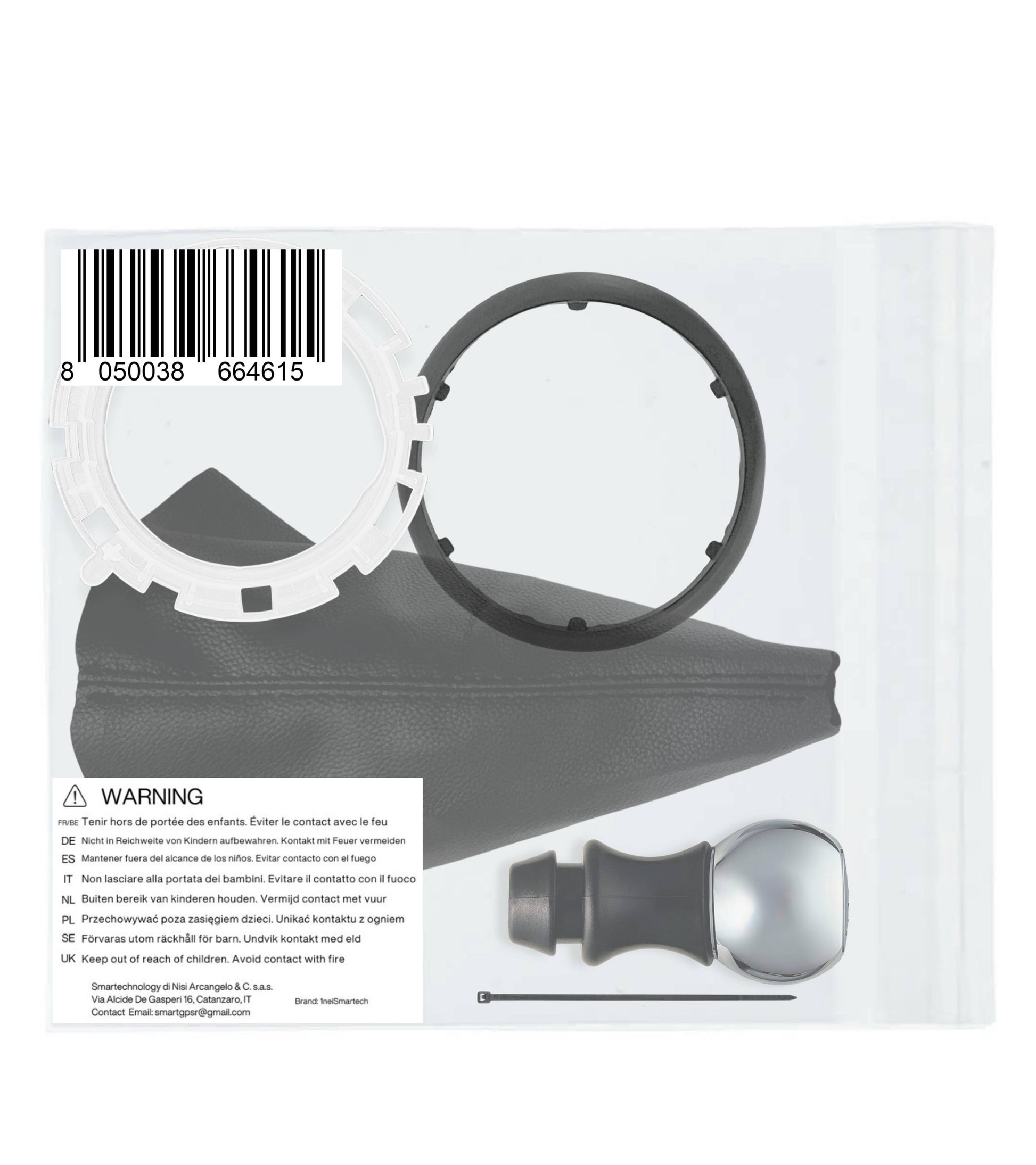 Kit Pomello Cambio 5 Marce, Cuffia Compatibile con Citroen C3 2003-2009, C2 2003-2010 con Cornice Nera, Ghiera di Ritenzione e Adattatore Leva Cambio
