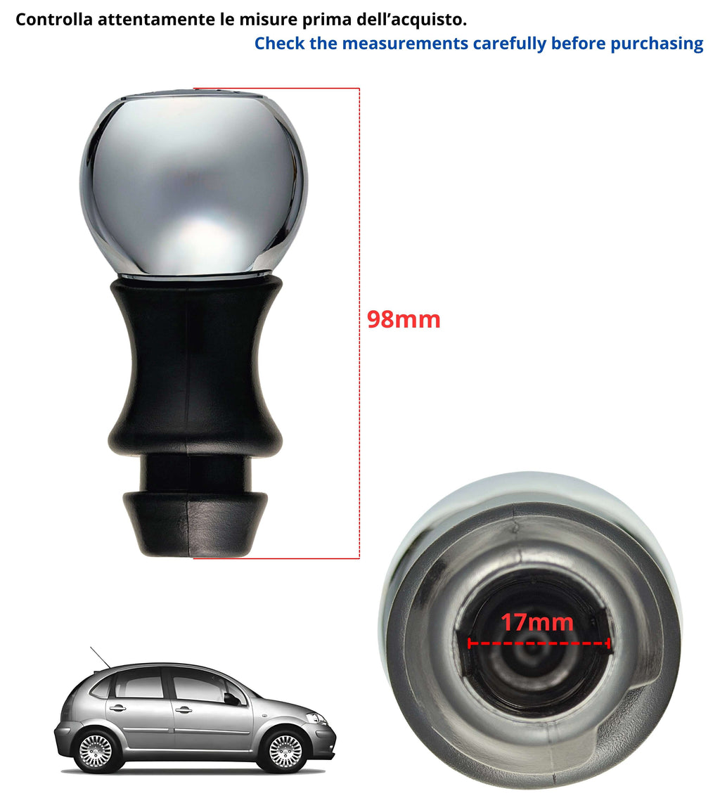 Kit Pomello Cambio 5 Marce, Cuffia Compatibile con Citroen C3 2003-2009, C2 2003-2010, Cornice Argento, Ghiera di Ritenzione e Adattatore Leva Cambio