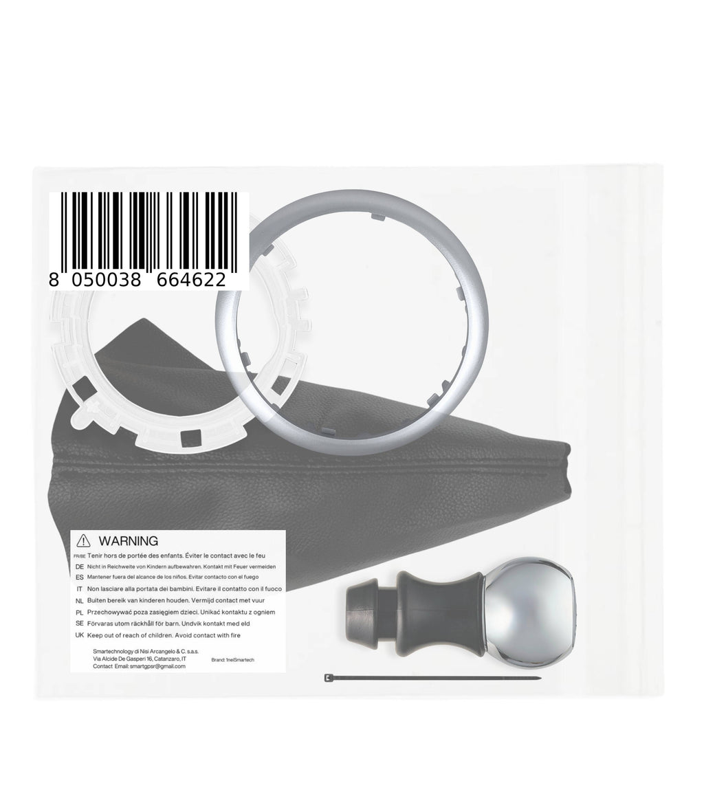 Kit Pomello Cambio 5 Marce, Cuffia Compatibile con Citroen C3 2003-2009, C2 2003-2010, Cornice Argento, Ghiera di Ritenzione e Adattatore Leva Cambio