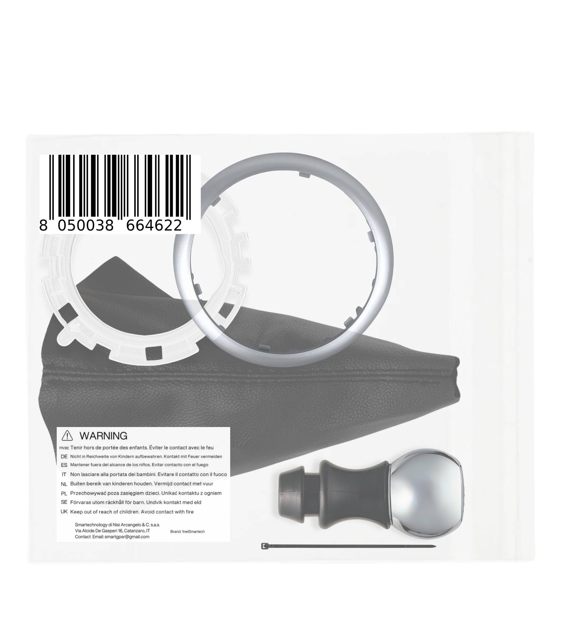 Kit Pomello Cambio 5 Marce, Cuffia Compatibile con Citroen C3 2003-2009, C2 2003-2010, Cornice Argento, Ghiera di Ritenzione e Adattatore Leva Cambio