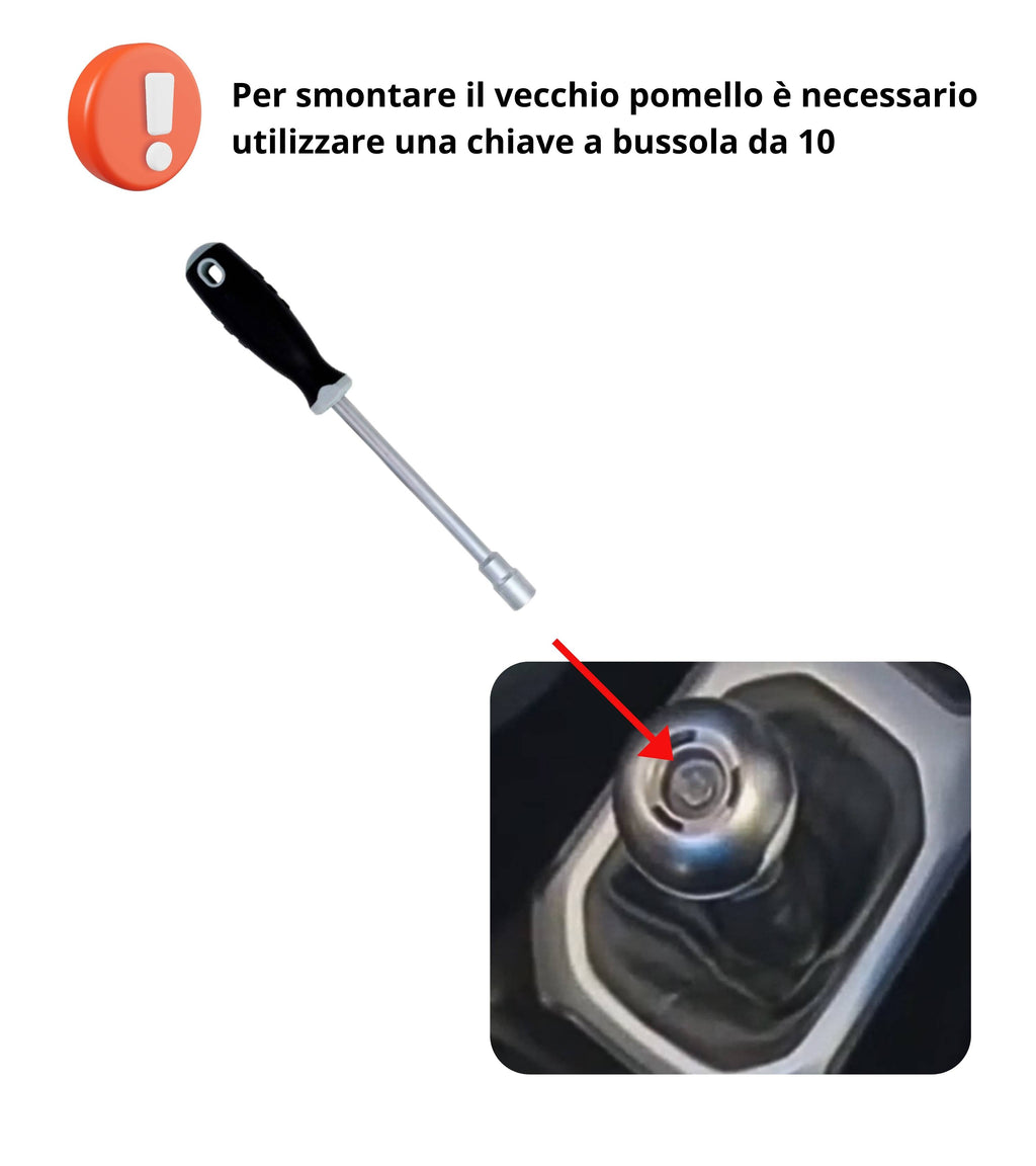Pomello per Leva Asta del Cambio 6 Marce Compatibile con Jeep Compass dal 2017, Argento Satinato con Foro Interno in Metallo