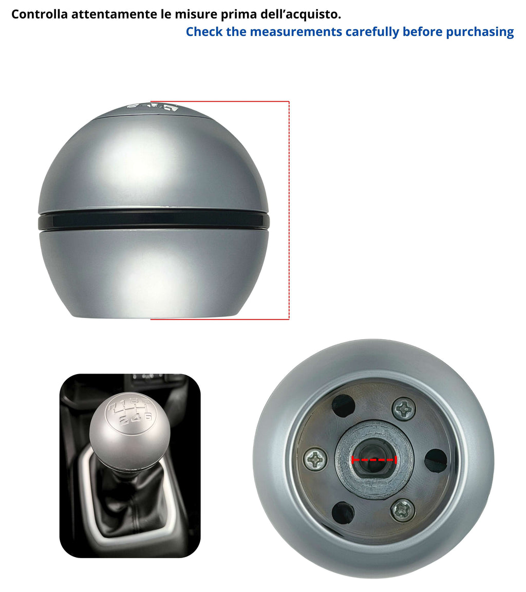 Pomello per Leva Asta del Cambio 6 Marce Compatibile con Jeep Compass dal 2017, Argento Satinato con Foro Interno in Metallo