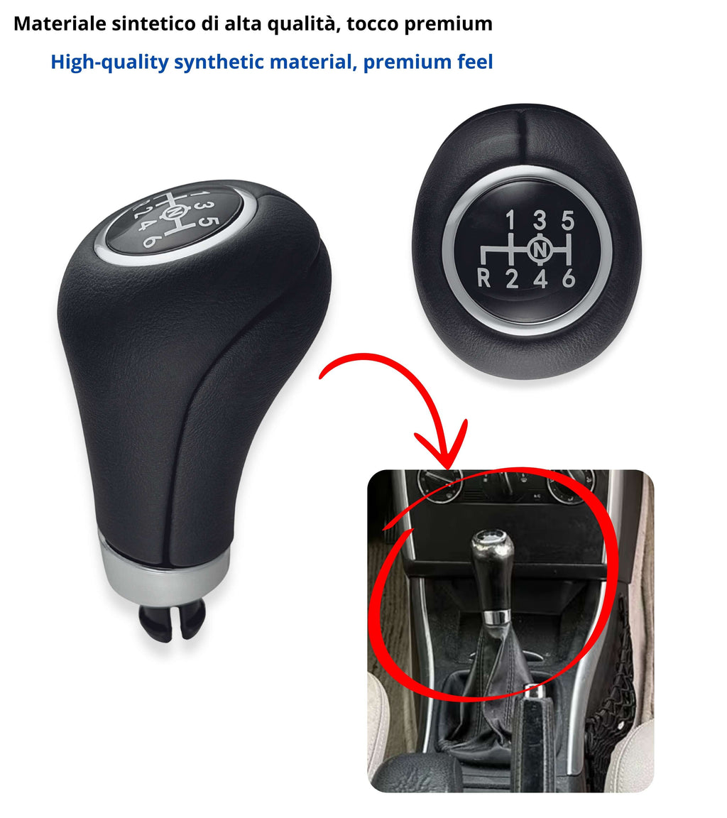 Pomello per Leva Asta del Cambio 6 Marce Compatibile con Mercedes Classe A B C E CLK 2000–2012, Foro 8mm, Simbolo N, Retromarcia a Sinistra