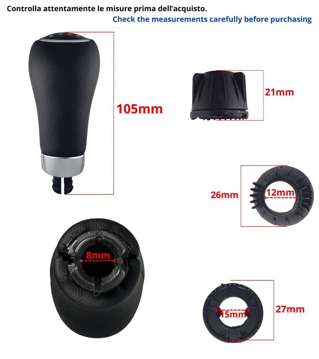 Pomello per Leva Asta del Cambio 6 Marce Compatibile con Mercedes Classe A B C E CLK 2000–2012, Foro 8mm, Simbolo N, Retromarcia a Sinistra