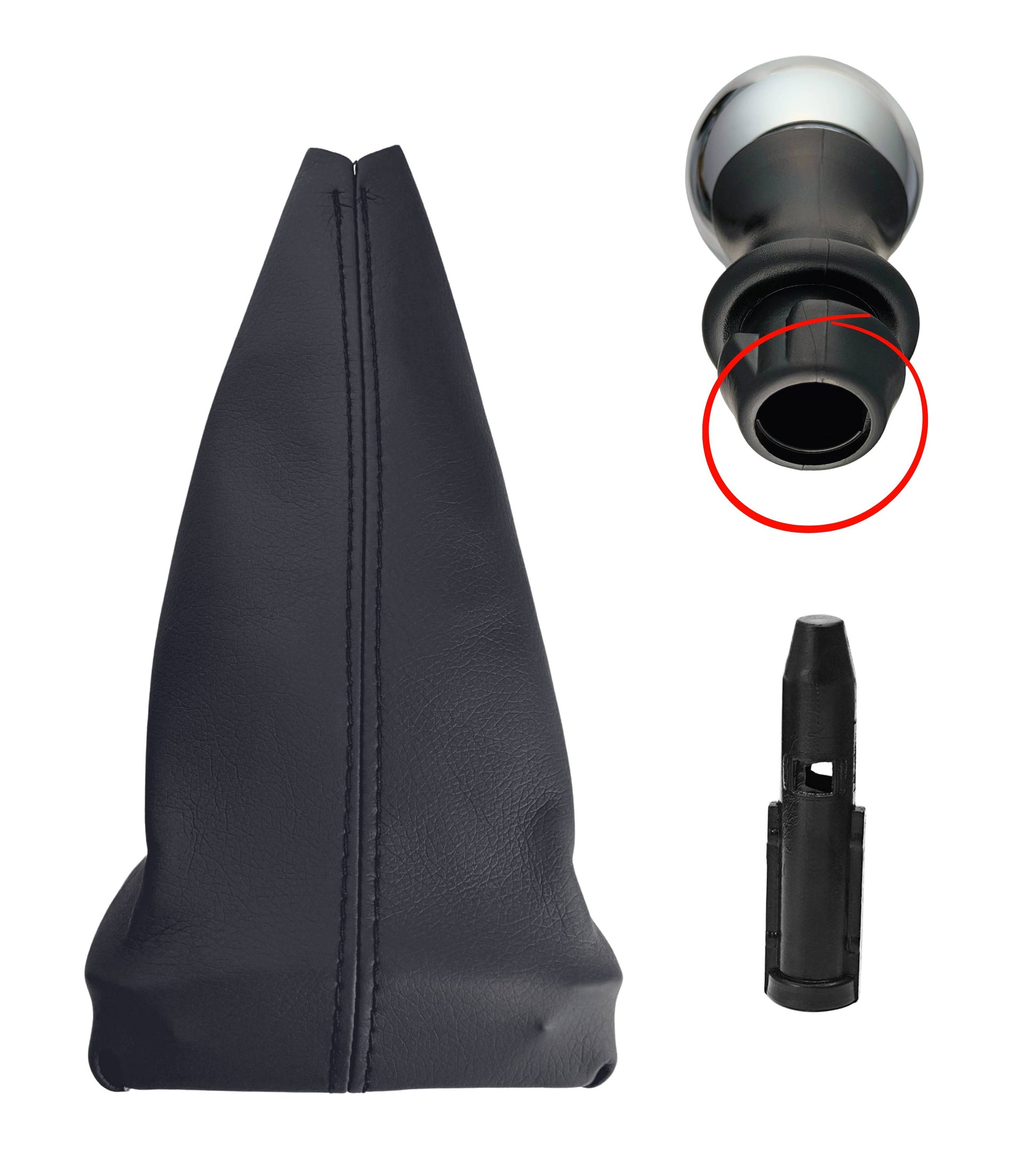 Kit Pomello e Cuffia per Leva Asta del Cambio 5 Marce Compatibile con Peugeot 206 1998–2013, 406 1995–2004, con Ghiera di Ritenione e Adattatore