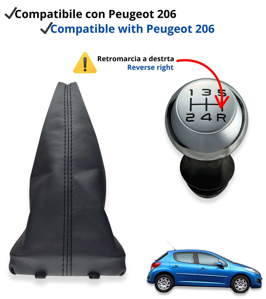 Kit Pomello e Cuffia per Leva Asta del Cambio 5 Marce Compatibile con Peugeot 206 1998–2013, 406 1995–2004, con Ghiera di Ritenione e Adattatore