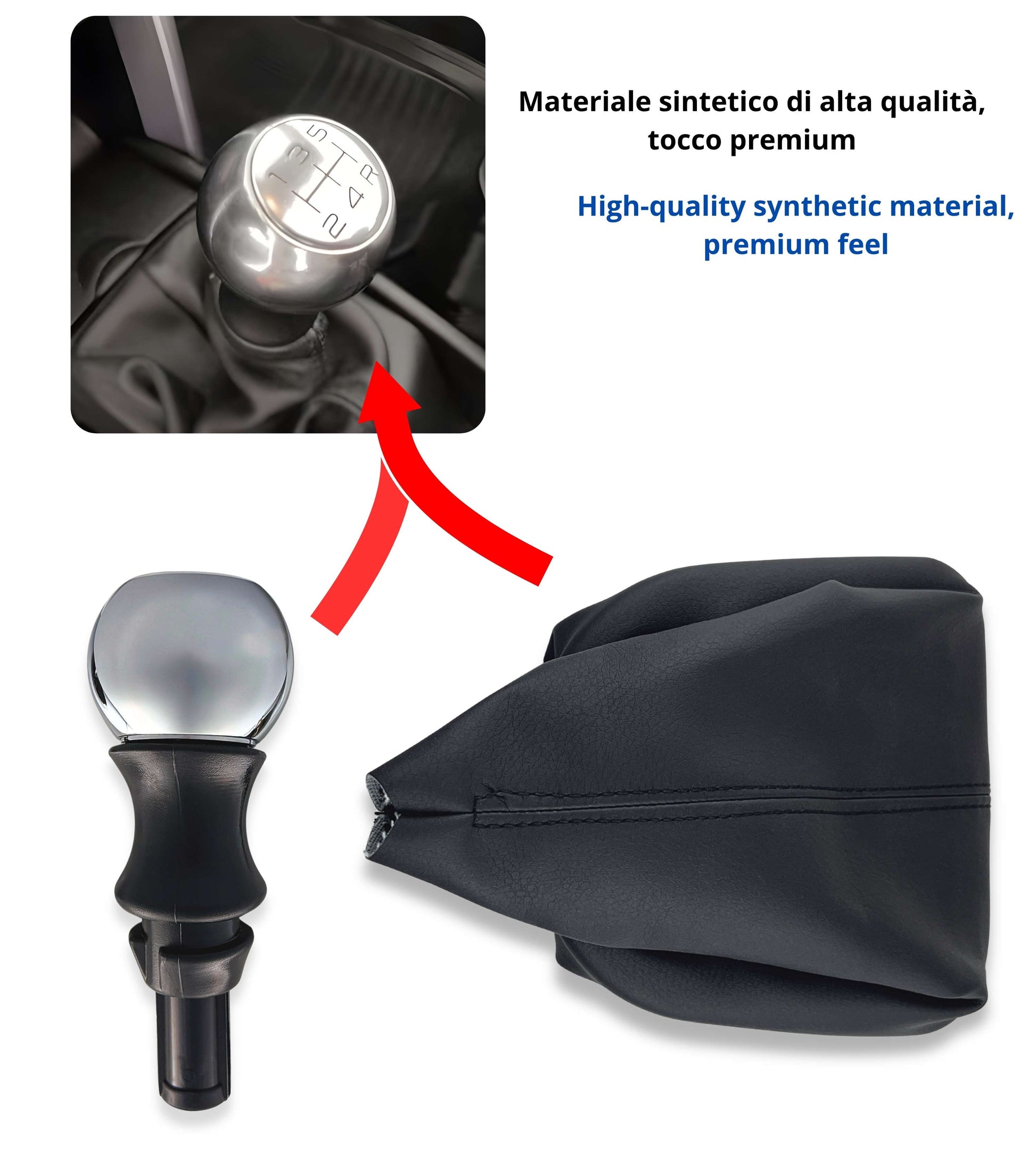 Kit Pomello e Cuffia per Leva Asta del Cambio 5 Marce Compatibile con Peugeot 207 2006–2012, 307 2001–2008, 308 2007–2014, con Ghiera e Adattatore