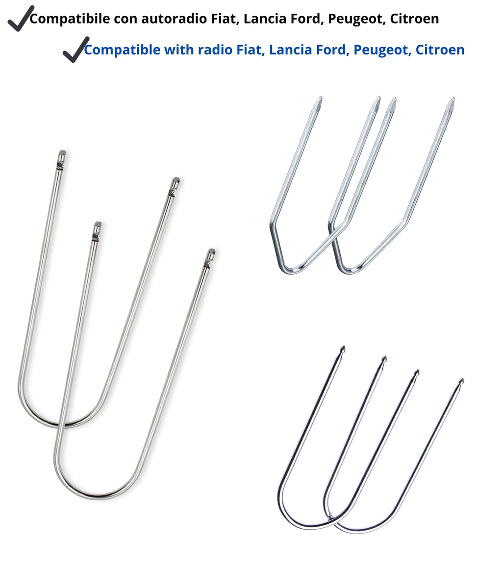 Kit 6 Chiavette Estrattori Autoradio Universali Compatibili con Fiat e Altri Marchi Auto, 3 Coppie in Acciaio Rimozione Estrazione Autoradio di Serie