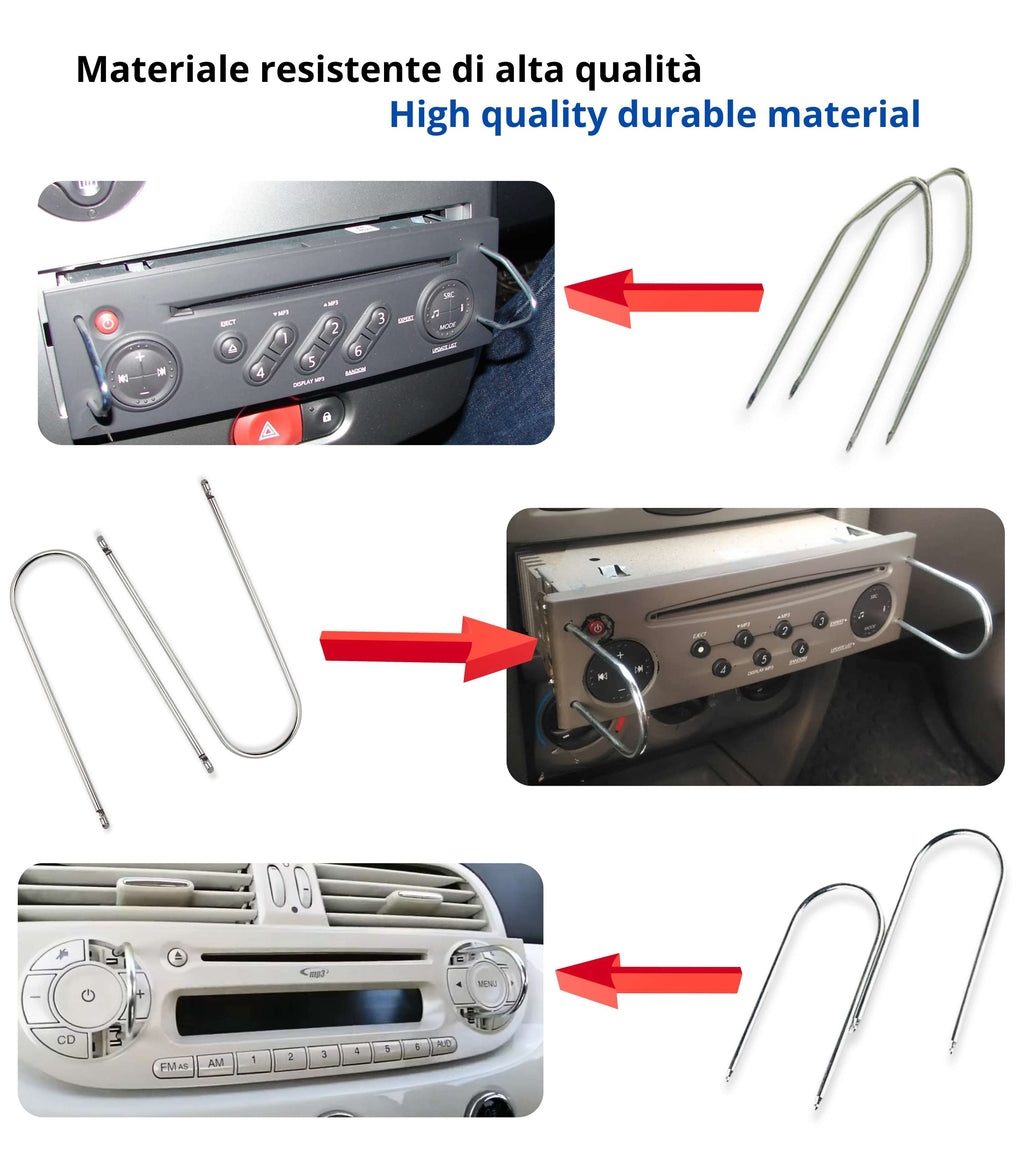 Kit 6 Chiavette Estrattori Autoradio Universali Compatibili con Fiat e Altri Marchi Auto, 3 Coppie in Acciaio Rimozione Estrazione Autoradio di Serie