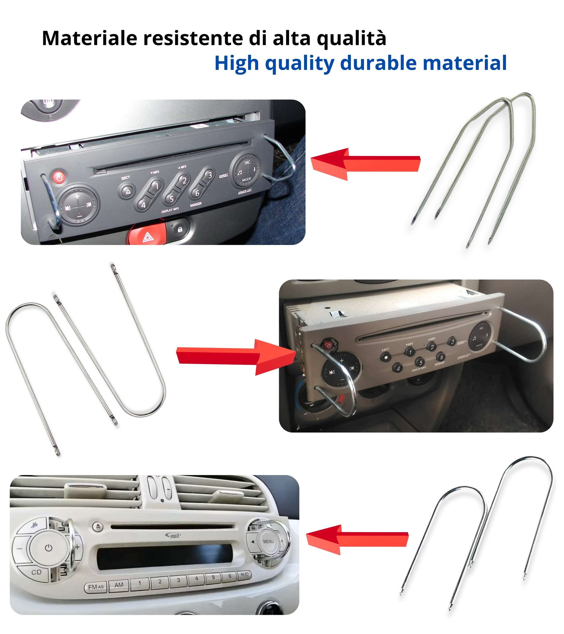 Kit 6 Chiavette Estrattori Autoradio Universali Compatibili con Fiat e Altri Marchi Auto, 3 Coppie in Acciaio Rimozione Estrazione Autoradio di Serie
