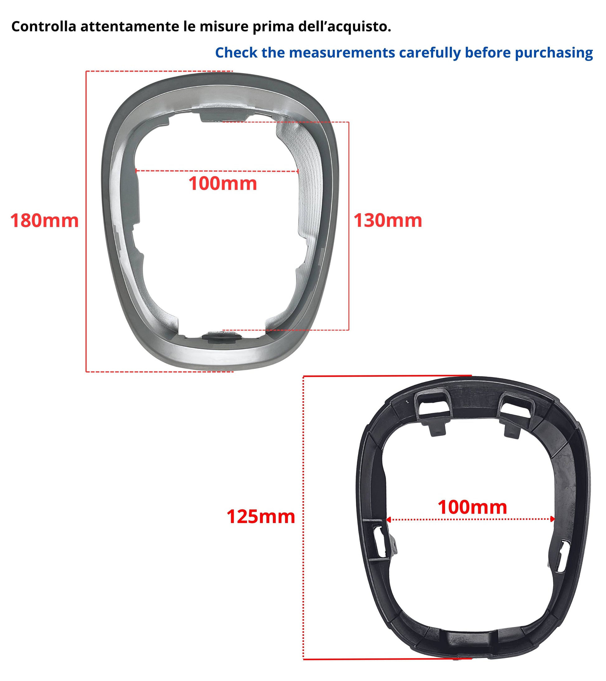 Kit Cornice Esterna Satinata Argento e Ghiera di Ritenzione Interna Compatibile con Fiat 500L 2012–2017, Compatibile con OEM 735547556 735547557