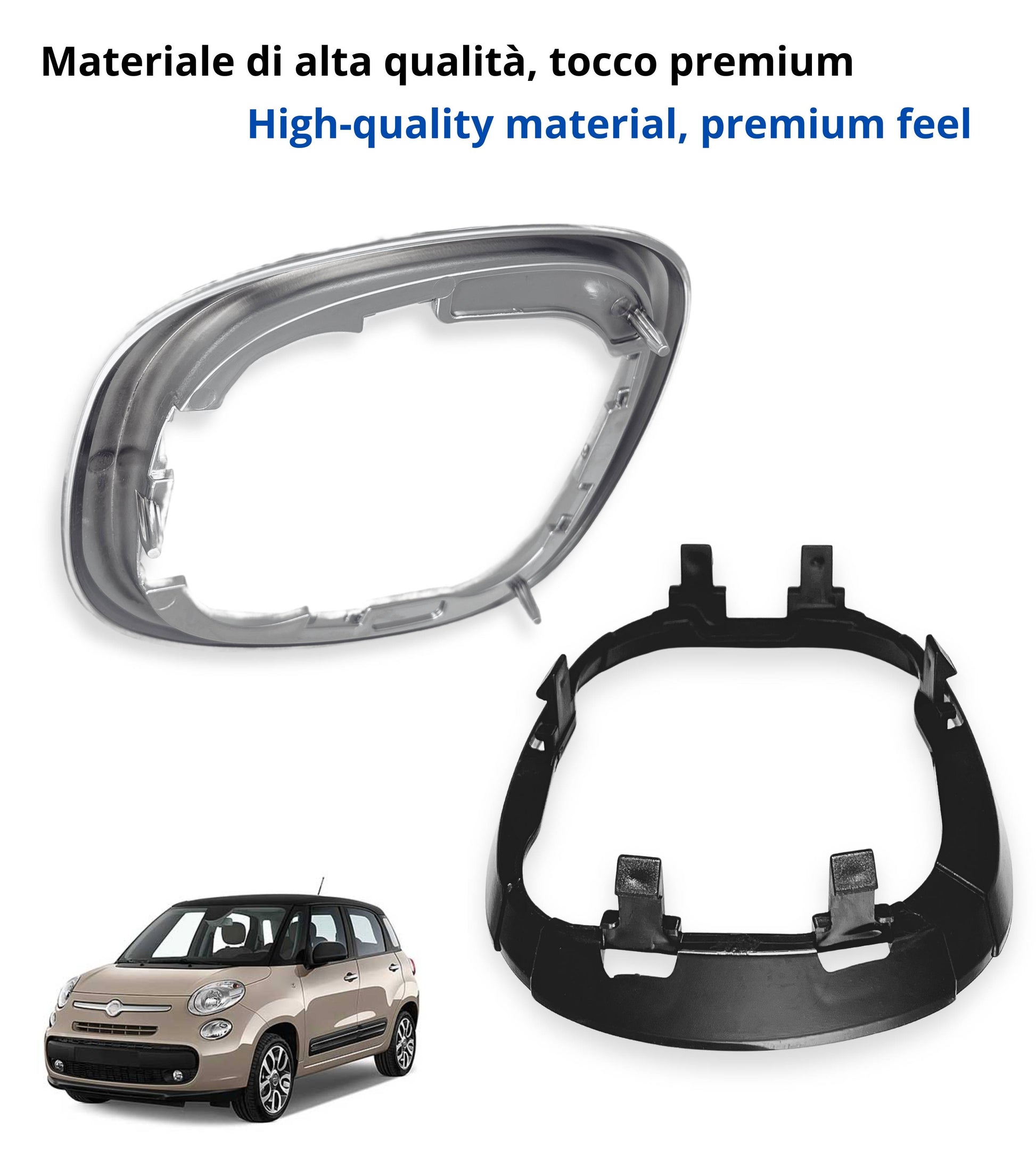 Kit Cornice Esterna Satinata Argento e Ghiera di Ritenzione Interna Compatibile con Fiat 500L 2012–2017, Compatibile con OEM 735547556 735547557