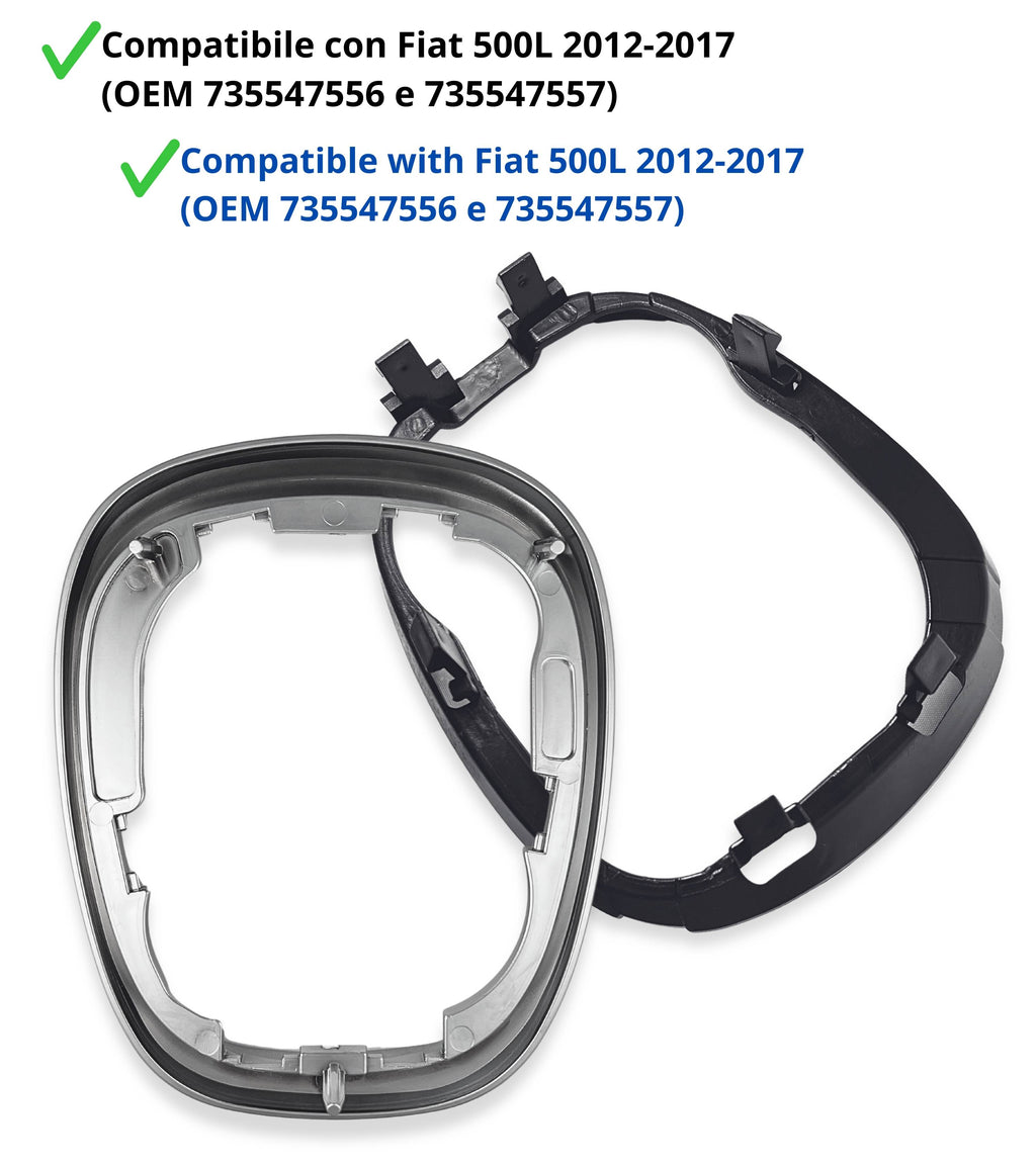 Kit Cornice Esterna Satinata Argento e Ghiera di Ritenzione Interna Compatibile con Fiat 500L 2012–2017, Compatibile con OEM 735547556 735547557