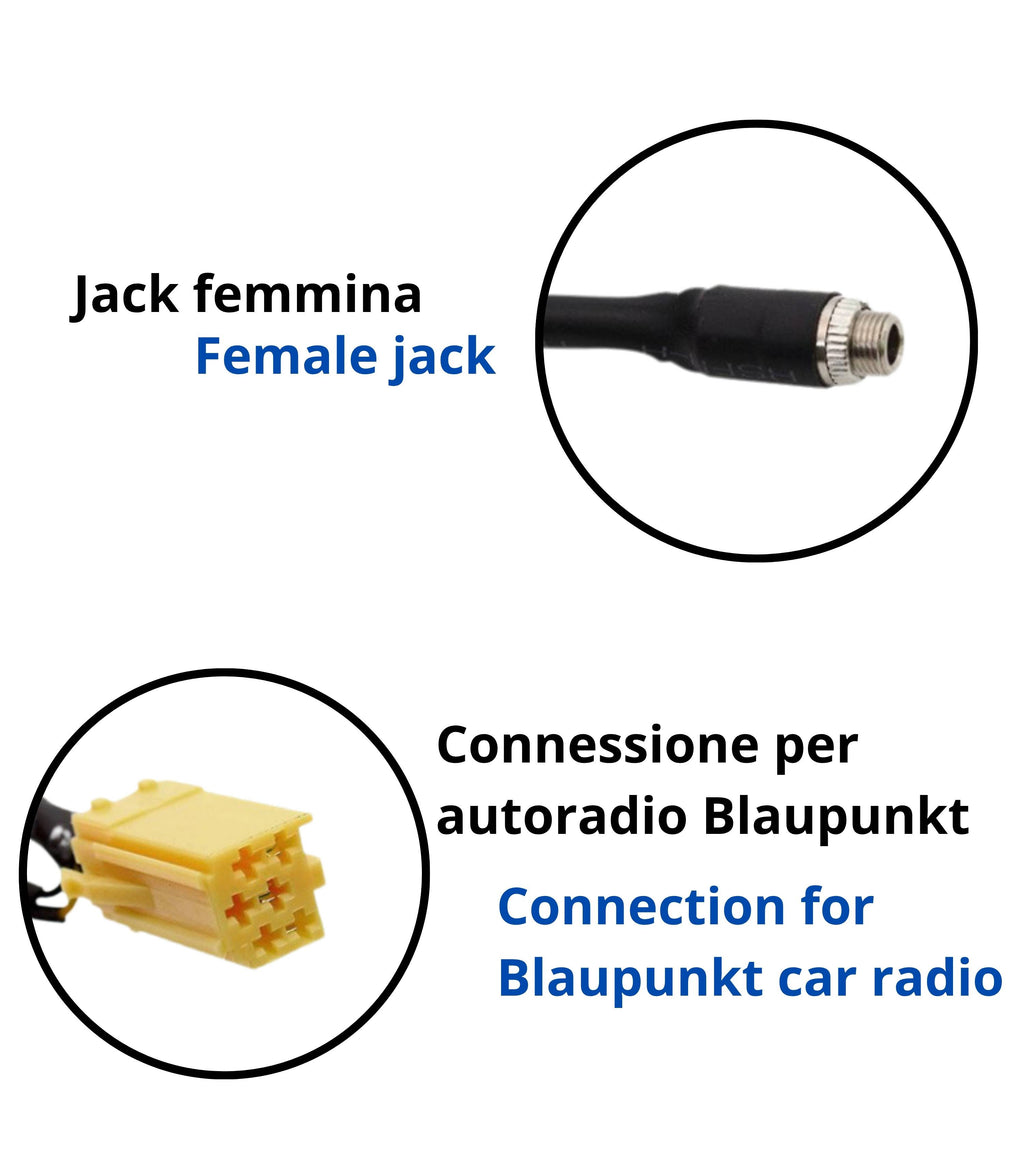 Cavo AUX Jack Femmina 3,5mm Compatibile con Radio Blaupunkt con Connettore Giallo, Compatibile con Fiat Grande Punto 500 Panda Lancia Ypsilon Alfa