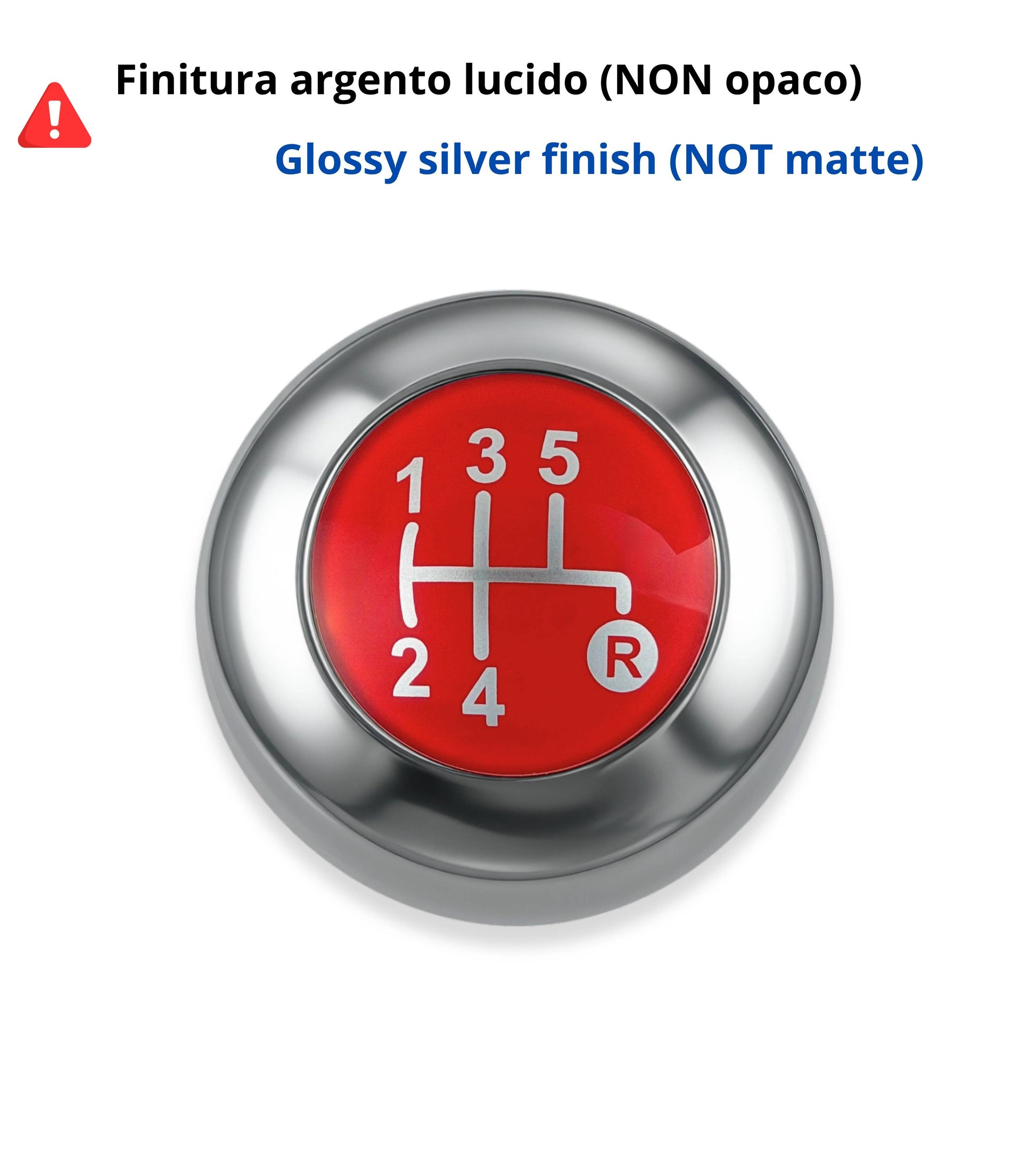 Pomello Leva Cambio 5 Marce Compatibile con Fiat 500 312 e 500C 2007–2018, Colore Argento e Lente Rossa, Foro Interno in Metallo, OEM 55344048