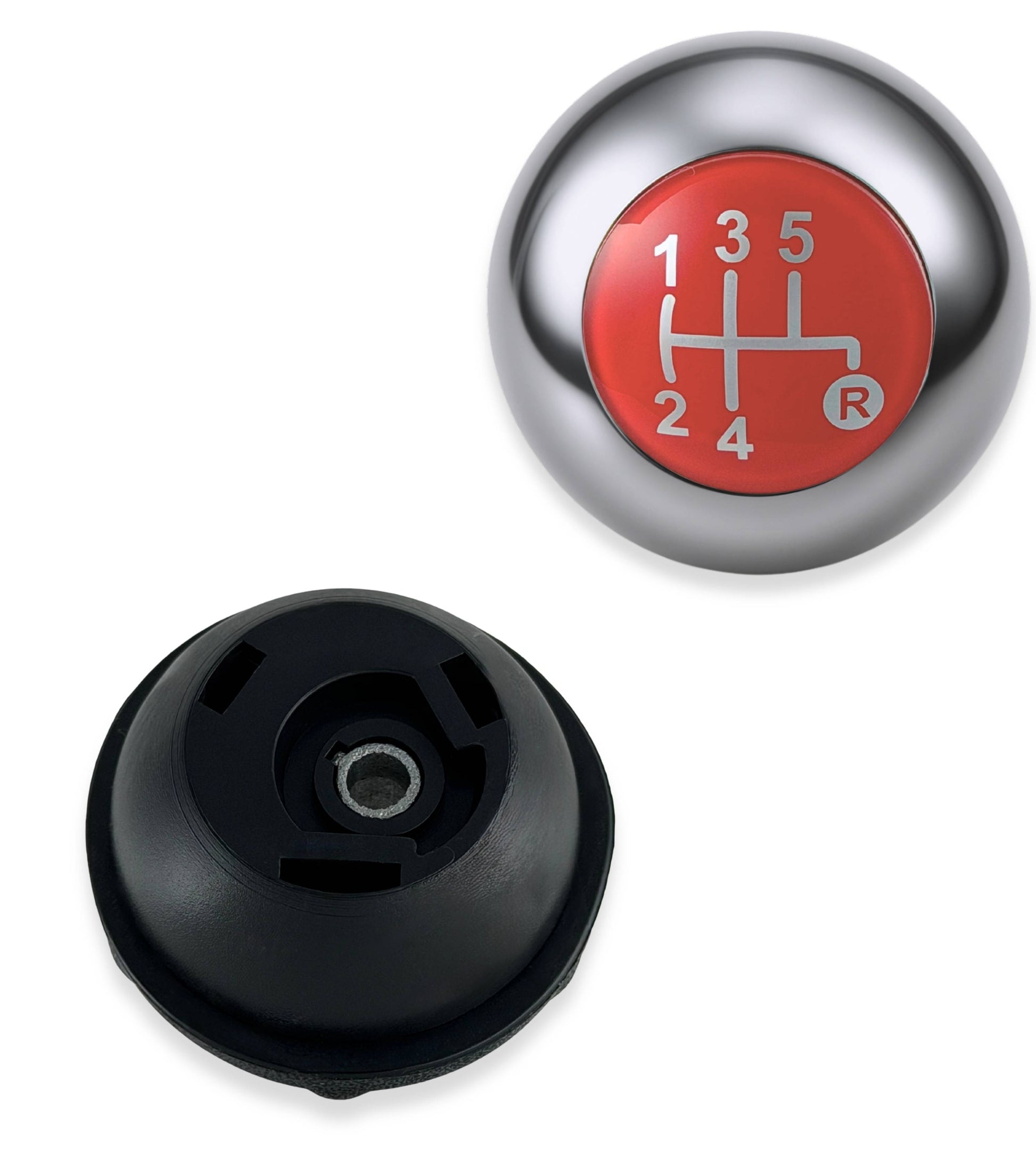 Pomello Leva Cambio 5 Marce Compatibile con Fiat 500 312 e 500C 2007–2018, Colore Argento e Lente Rossa, Foro Interno in Metallo, OEM 55344048