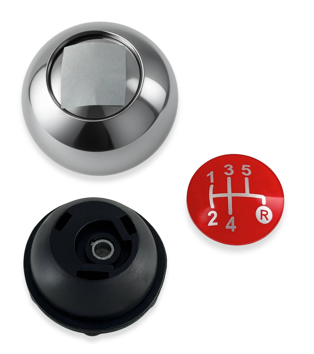 Pomello Leva Cambio 5 Marce Compatibile con Fiat 500 312 e 500C 2007–2018, Colore Argento e Lente Rossa, Foro Interno in Metallo, OEM 55344048