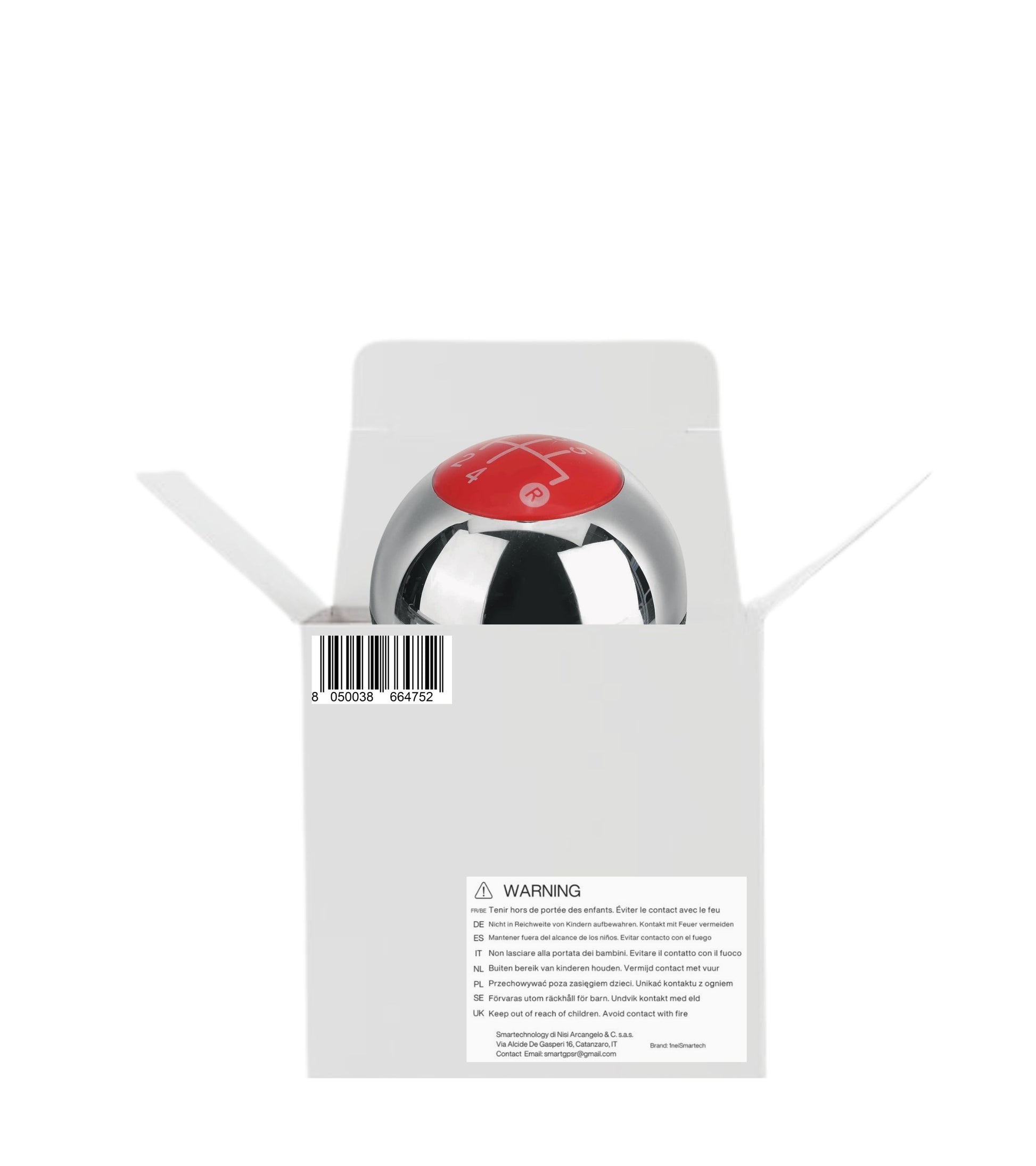 Pomello Leva Cambio 5 Marce Compatibile con Fiat 500 312 e 500C 2007–2018, Colore Argento e Lente Rossa, Foro Interno in Metallo, OEM 55344048