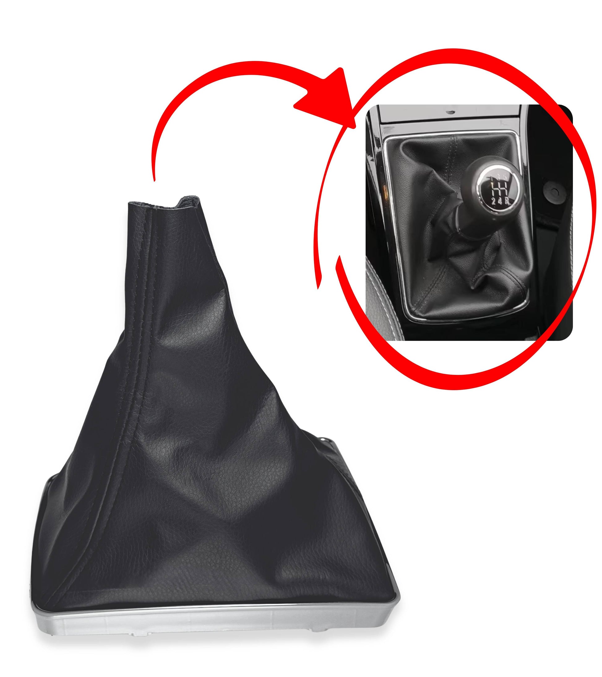 Cuffia per Leva Cambio con Cornice Argento Lucido (No Opaco), Compatibile con Opel Astra H 2004–2010, Cuciture Nere, Telaio con Clip Integrate