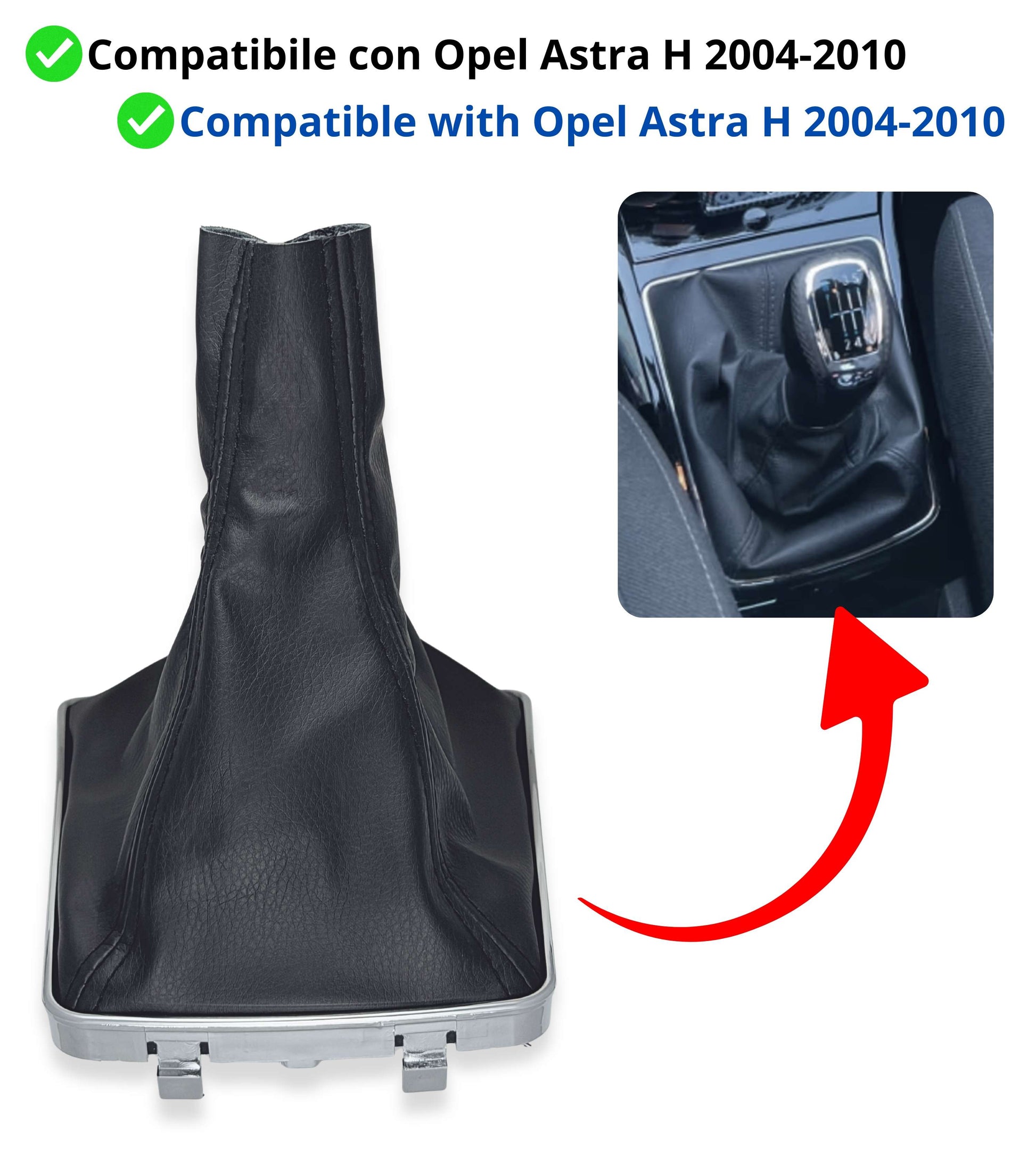 Cuffia per Leva Cambio con Cornice Argento Lucido (No Opaco), Compatibile con Opel Astra H 2004–2010, Cuciture Nere, Telaio con Clip Integrate