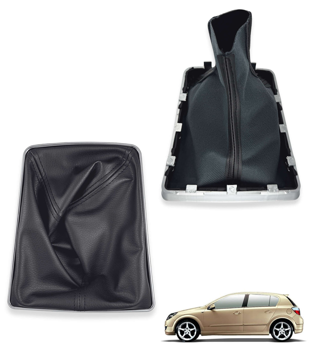 Cuffia per Leva Cambio con Cornice Argento Lucido (No Opaco), Compatibile con Opel Astra H 2004–2010, Cuciture Nere, Telaio con Clip Integrate
