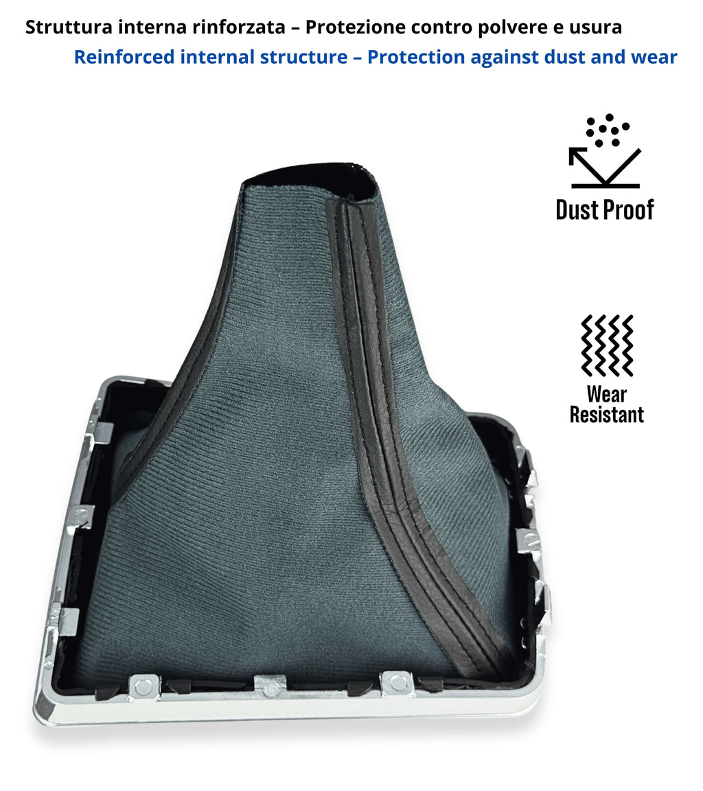 Cuffia per Leva Cambio con Cornice Argento Lucido (No Opaco), Compatibile con Opel Astra H 2004–2010, Cuciture Nere, Telaio con Clip Integrate