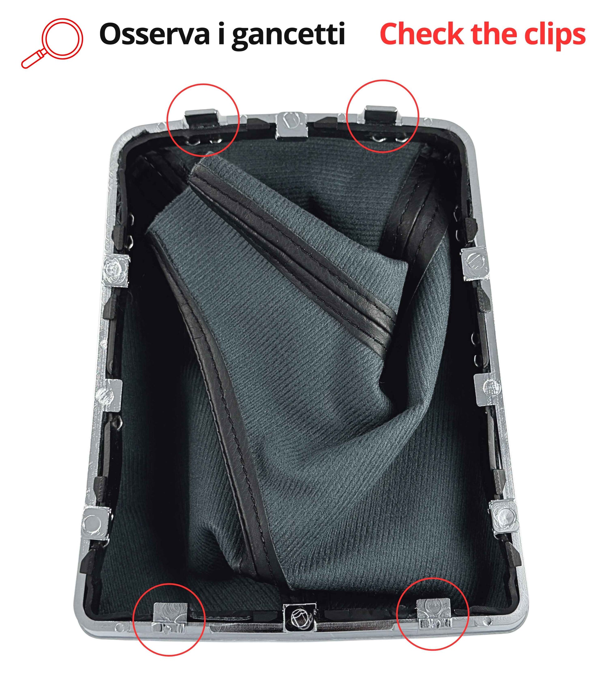 Cuffia per Leva Cambio con Cornice Argento Lucido (No Opaco), Compatibile con Opel Astra H 2004–2010, Cuciture Nere, Telaio con Clip Integrate
