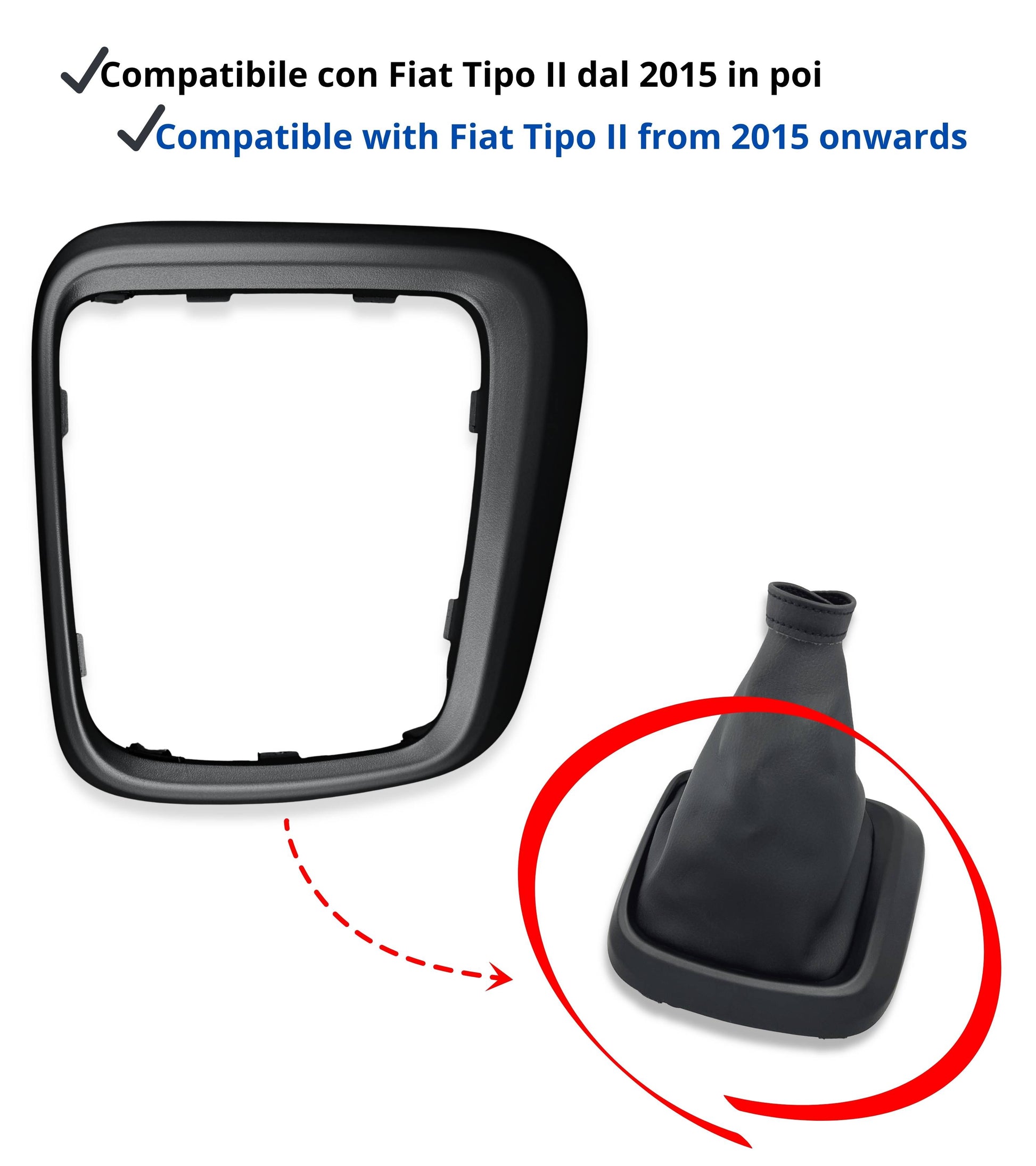 Cornice Colore Nero, Telaio Esterno per Cuffia Leva Cambio con Clips Compatibile con Fiat Tipo (356) 2015+, (357) 2016+, (358) 2016+, No Ghiera