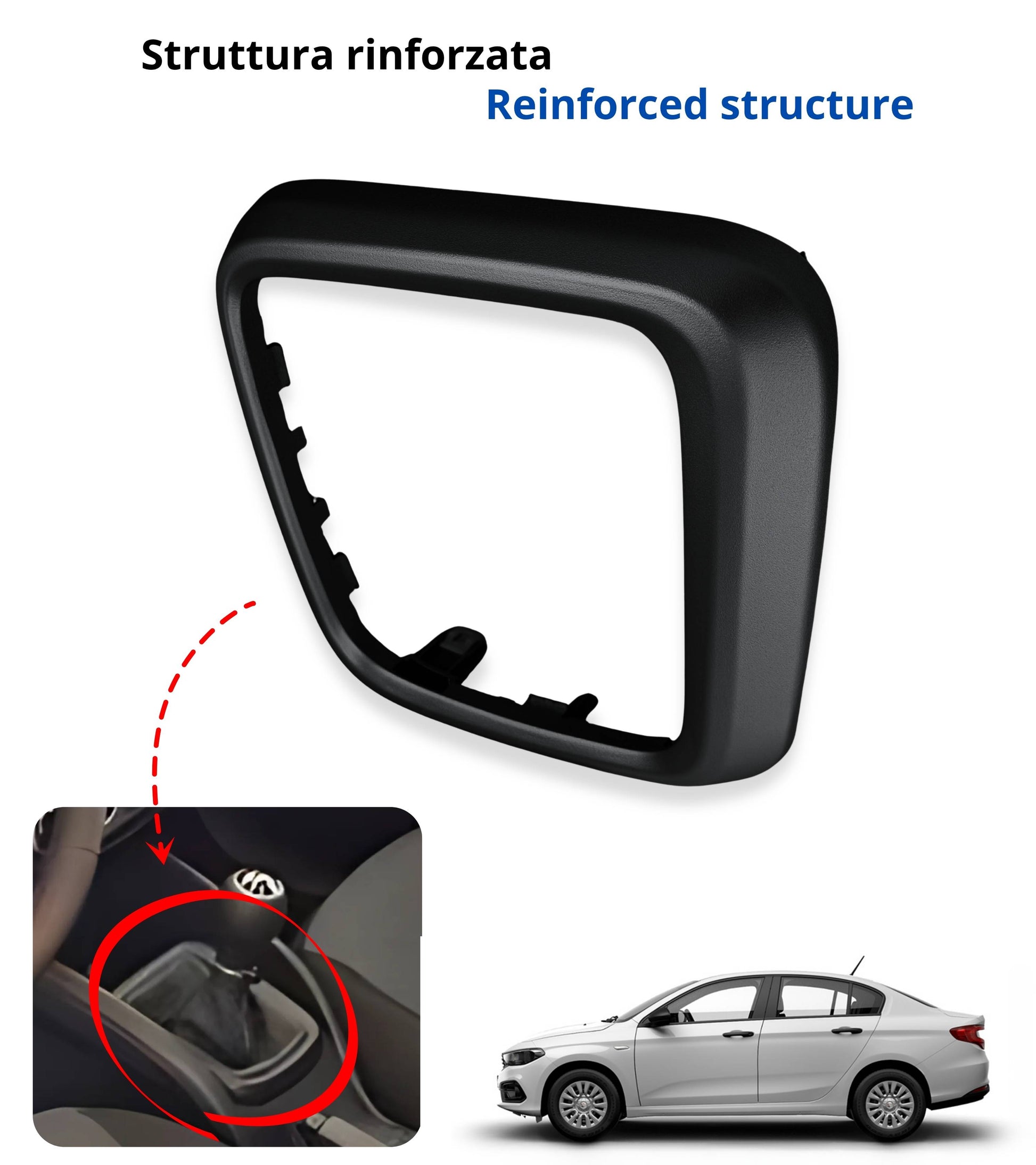 Cornice Colore Nero, Telaio Esterno per Cuffia Leva Cambio con Clips Compatibile con Fiat Tipo (356) 2015+, (357) 2016+, (358) 2016+, No Ghiera