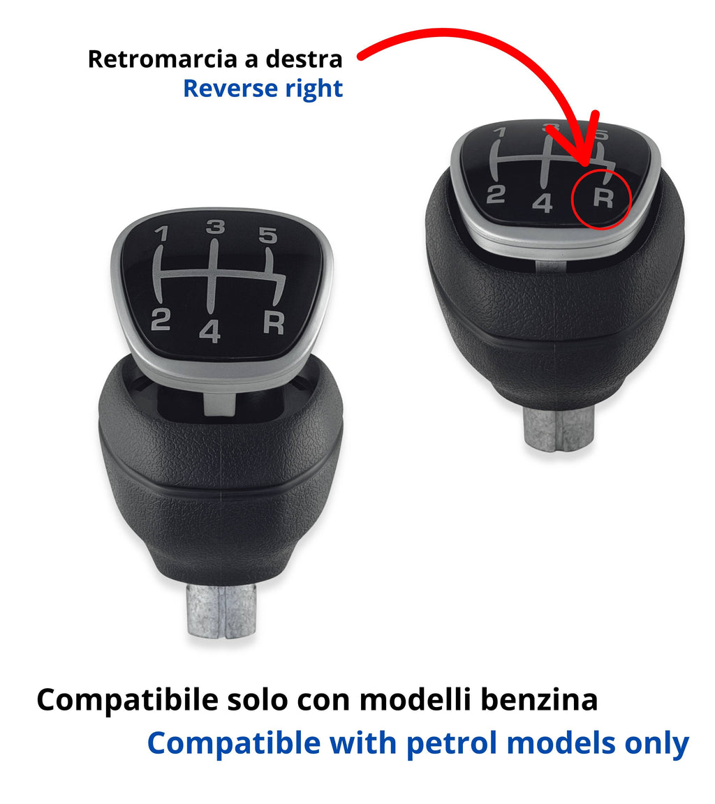 Pomello Leva Cambio 5 Marce Compatibile con Lancia Ypsilon 3ª Serie (846) dal 2015, per OEM 6930522, Solo Modelli Benzina, con Retromarcia a Siringa