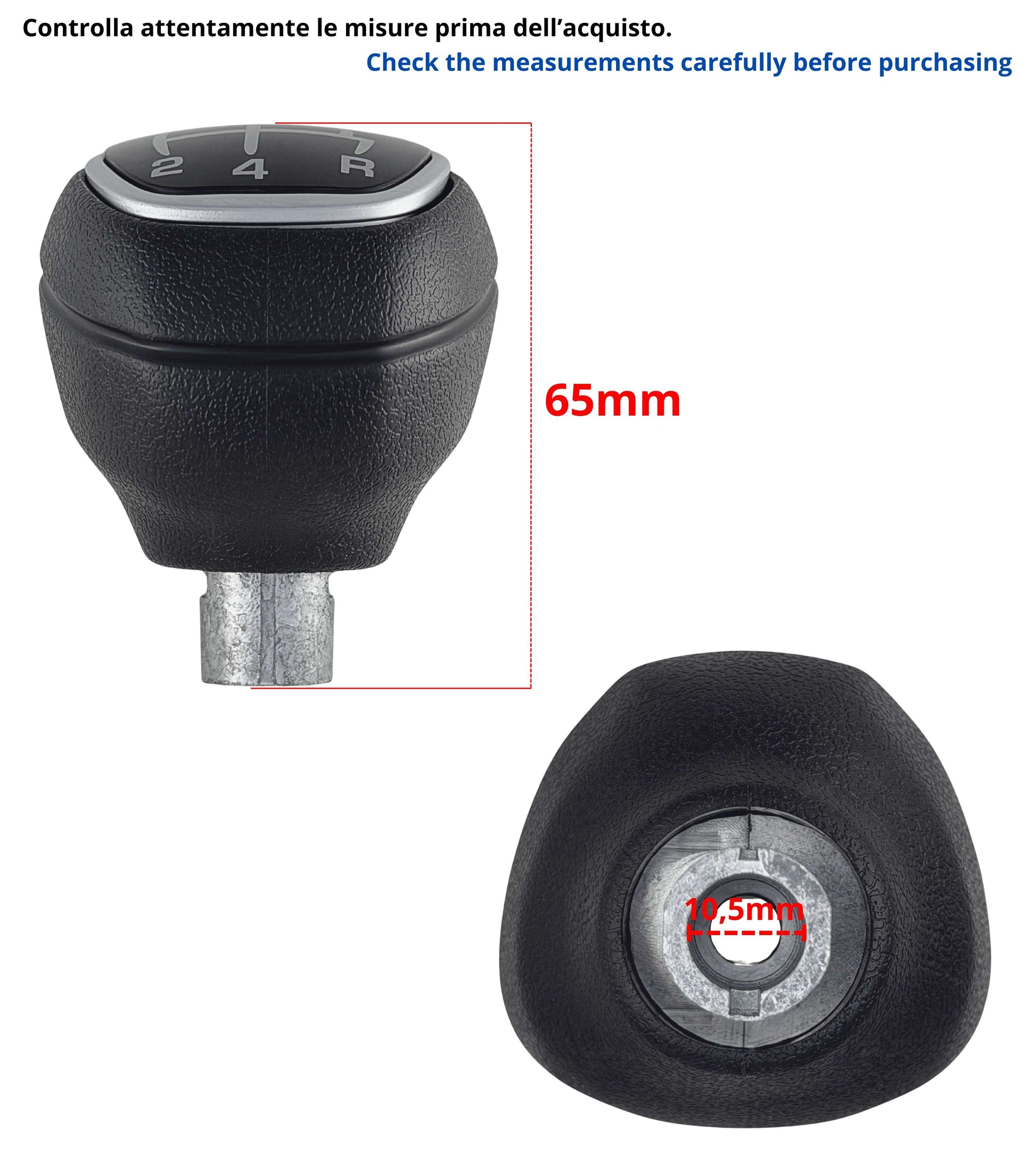 Pomello Leva Cambio 5 Marce Compatibile con Lancia Ypsilon 3ª Serie (846) dal 2015, per OEM 6930522, Solo Modelli Benzina, con Retromarcia a Siringa