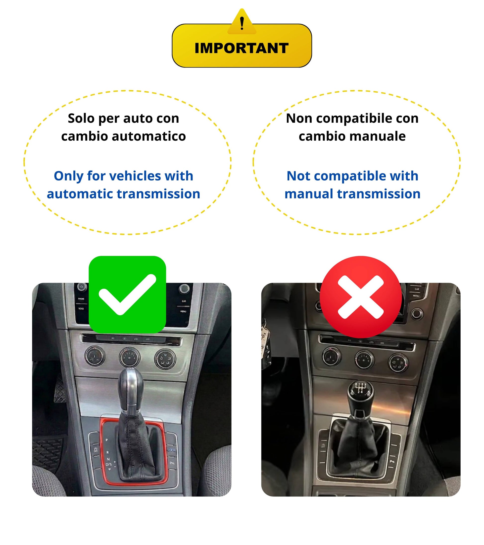 Cornice per Cuffia Leva Cambio Automatico, Colore Rosso Lucido, Compatibile con Volkswagen Golf 7 e Golf 7.5 (VII) 2012-2020, Solo Guida a Sinistra (LHD)
