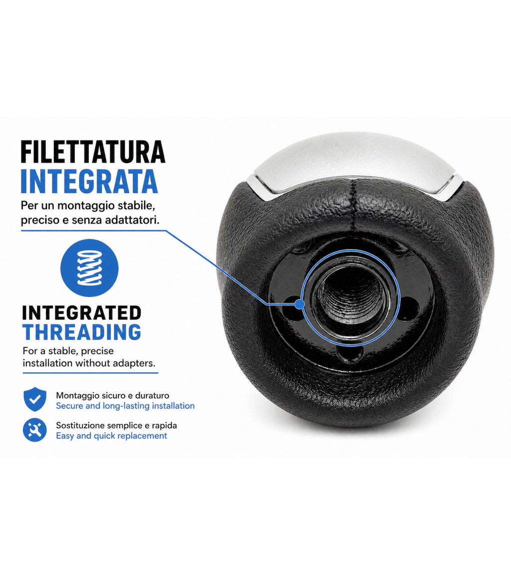 Pomello Leva Cambio 5 Marce Compatibile con Ford Focus C-Max Kuga Mondeo S-Max, Filettatura Integrata, Argento Satinato, Retro in Basso a Destra