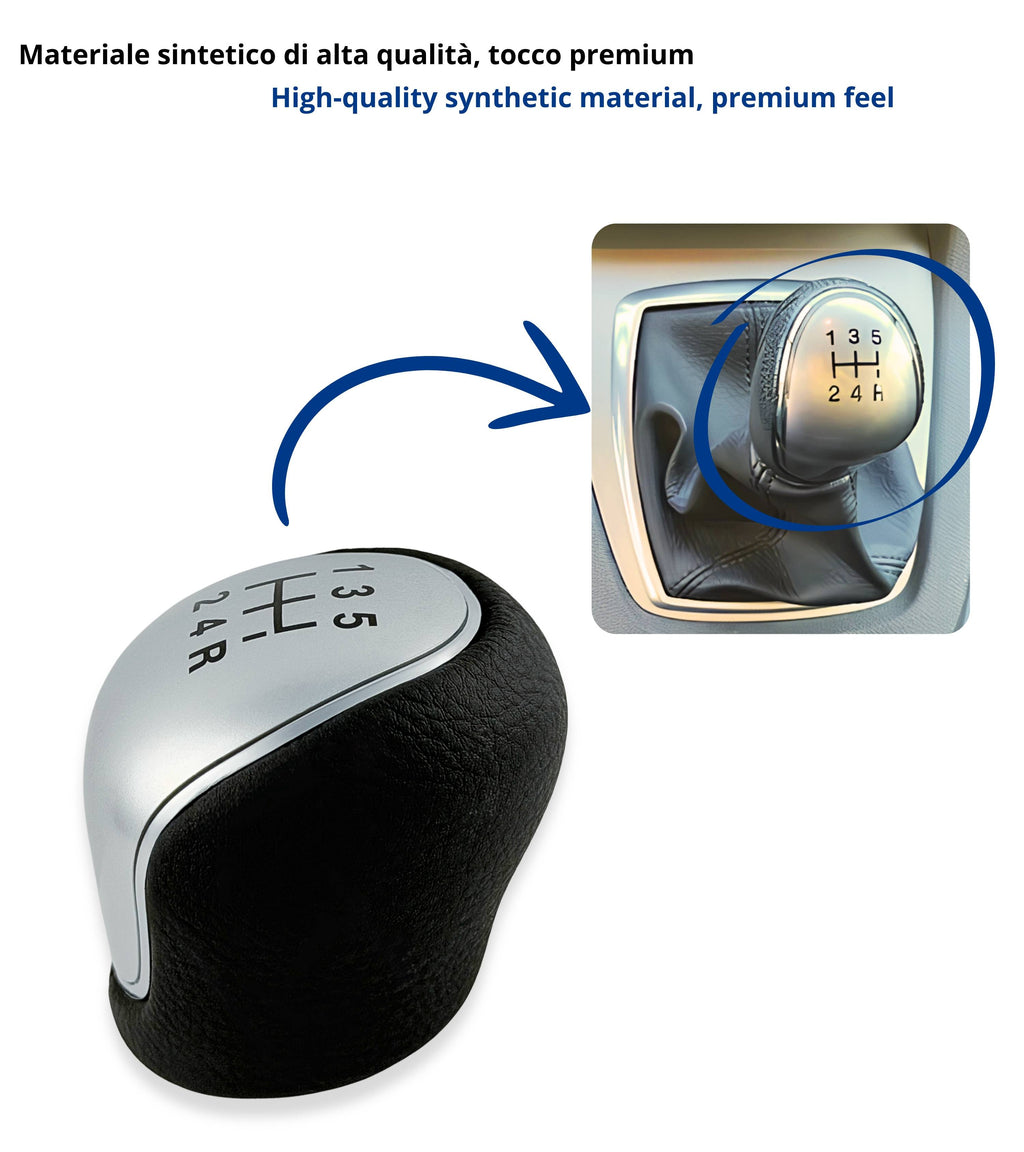 Pomello Leva Cambio 5 Marce Compatibile con Ford Focus C-Max Kuga Mondeo S-Max, Filettatura Integrata, Argento Satinato, Retro in Basso a Destra